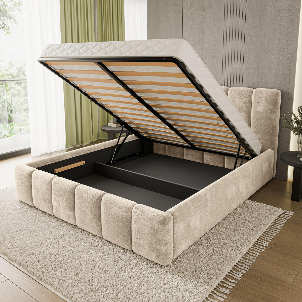 POLSTERBETT ATTORA LM 180x200 cm mit Bettkästen - Creme - Creme, Holz (180/200cm) - MASSENO