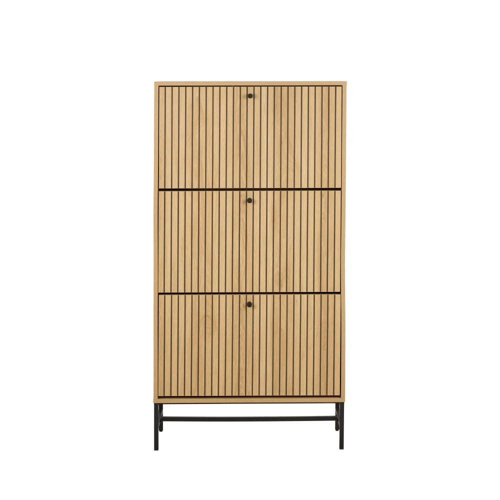 SCHUHSCHRANK mit 3 Türen aus Holz und Metall, L 71,6 cm - Storo - Klares Holz - Eschefarben, Holz (72/140/25cm) - Drawer