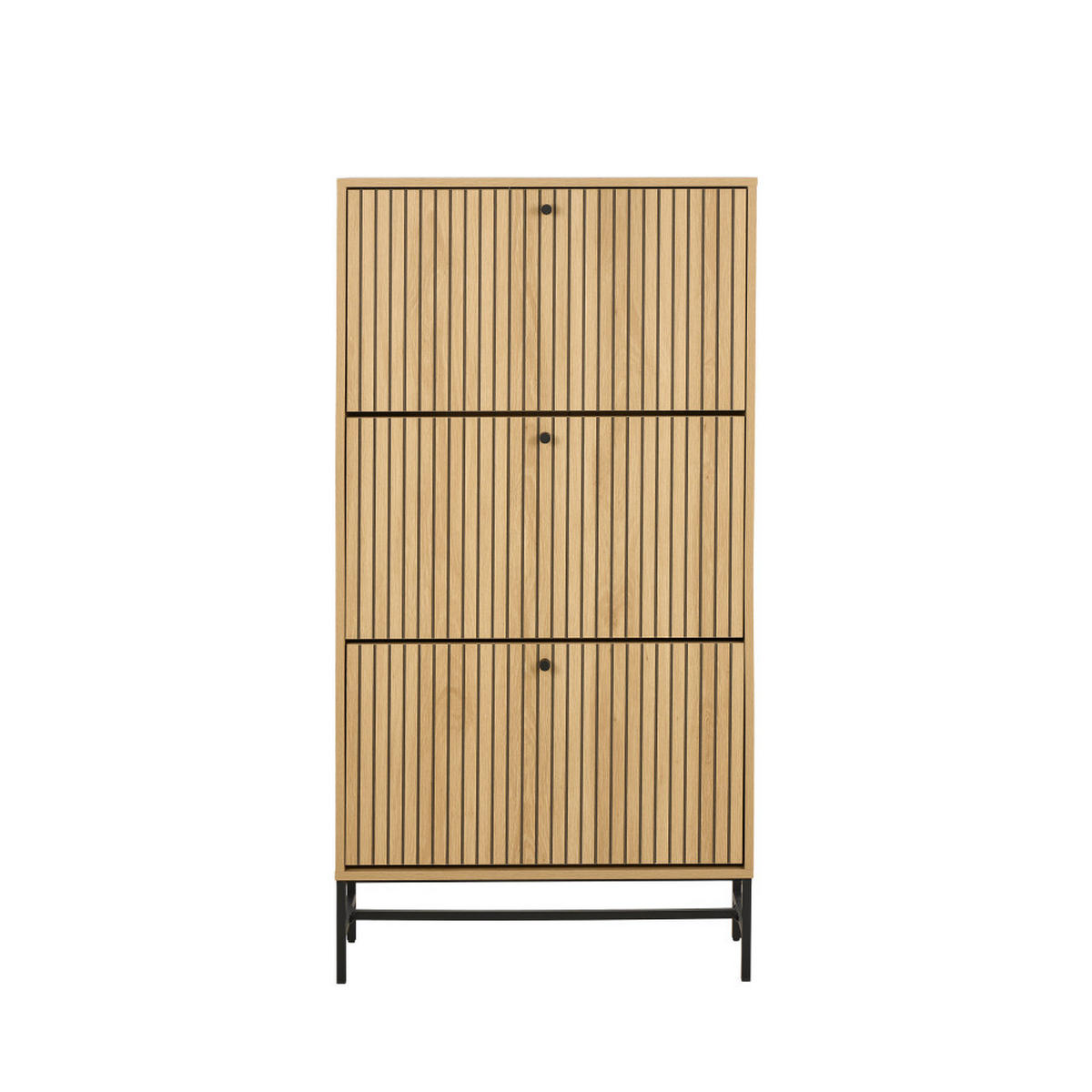 SCHUHSCHRANK mit 3 Türen aus Holz und Metall, L 71,6 cm - Storo - Klares Holz - Eschefarben, Holz (72/140/25cm) - Drawer