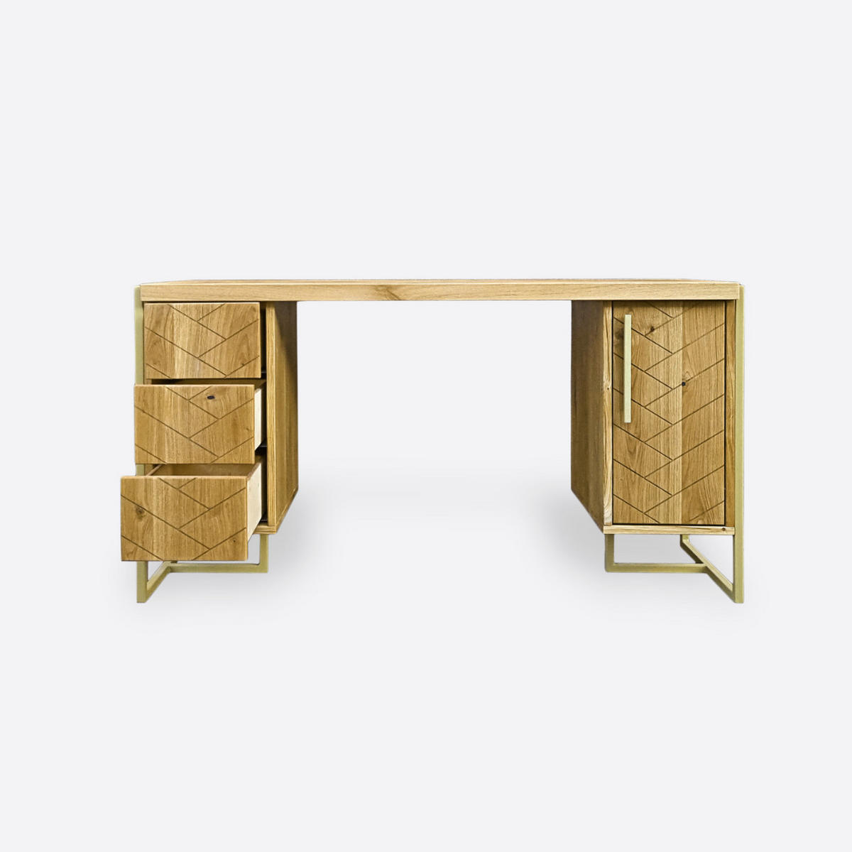 SCHREIBTISCH hoher Qualität aus Massivholz und Stahl fürs Büro CARIN II - Eichefarben, Holz (60/140/75cm) - Rawood Furniture