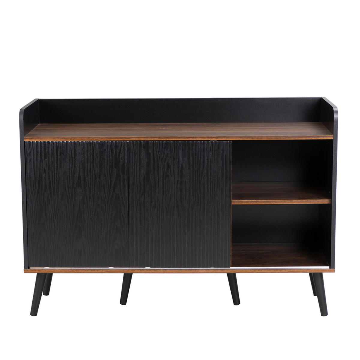 SIDEBOARD 117,5/40/80 cm in Schwarz/Holzfarben mit 3 Schubladen und Schiebetüren - Schwarz, Holzwerkstoff (117/80/40cm) - Flora Grace