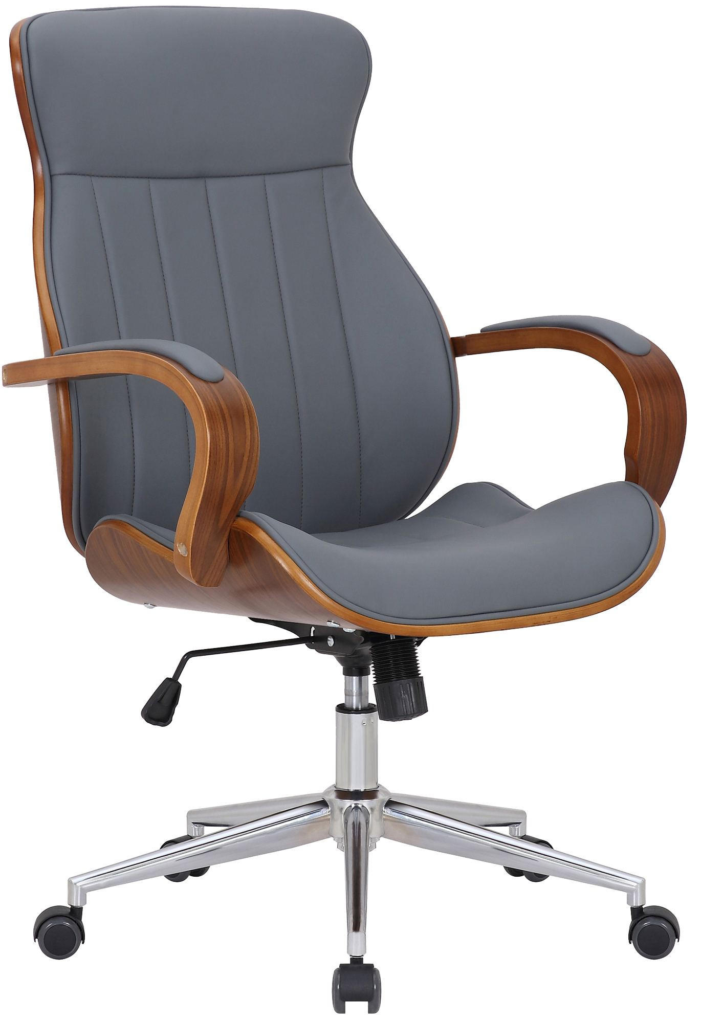 DREHSTUHL Lederlook Walnuss/Grau - Chromfarben/Walnussfarben, Textil/Metall (63/100/68cm) - CLP