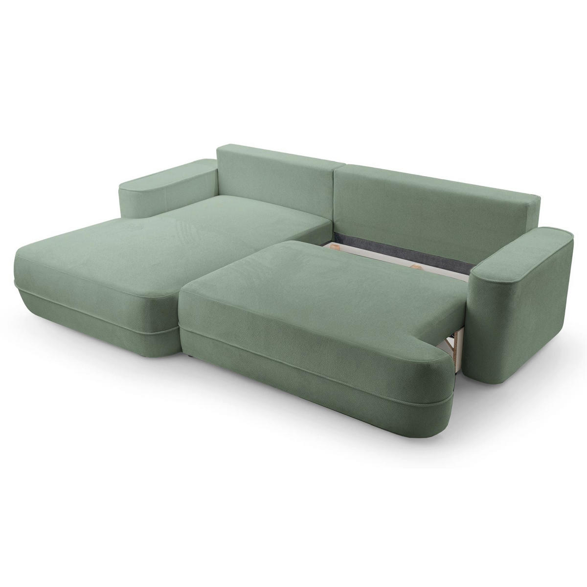 ECKSOFA Fuerro Salbeigrün Strukturstoff - Schwarz/Hellgrün, Kunststoff/Textil (260/168cm) - Selsey