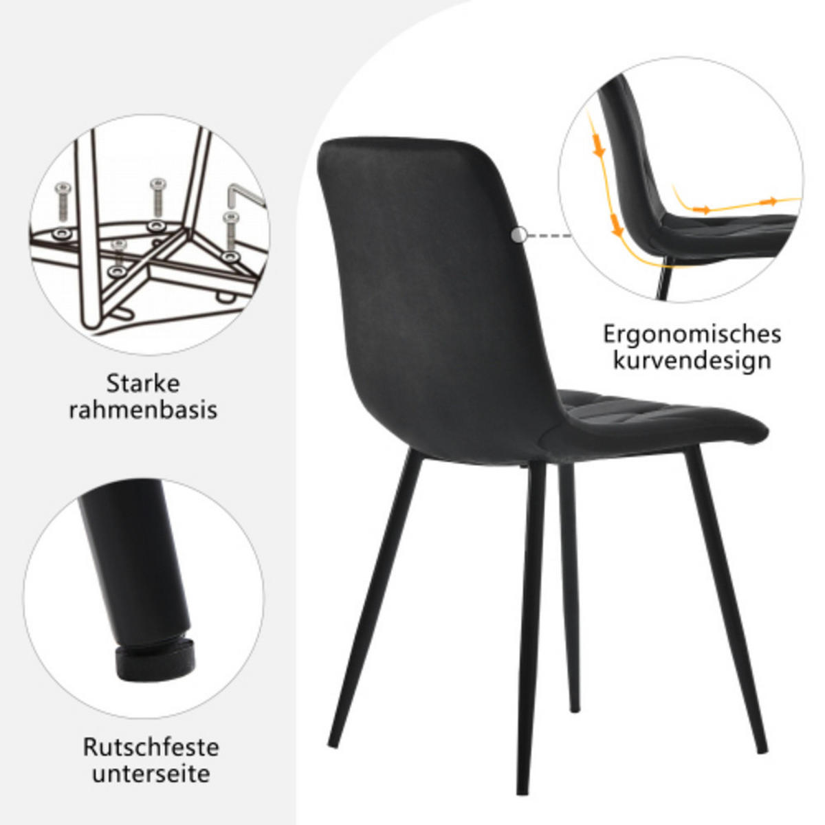 ESSGRUPPE 5-teilig mit Marmoroptik-Esstisch 117×68 und vier schwarzen Samtstühlen als modernes rechteckiges Küchenset, weiß-schwarz - Schwarz, Holzwerkstoff (68/75/117cm) - Luhomfu