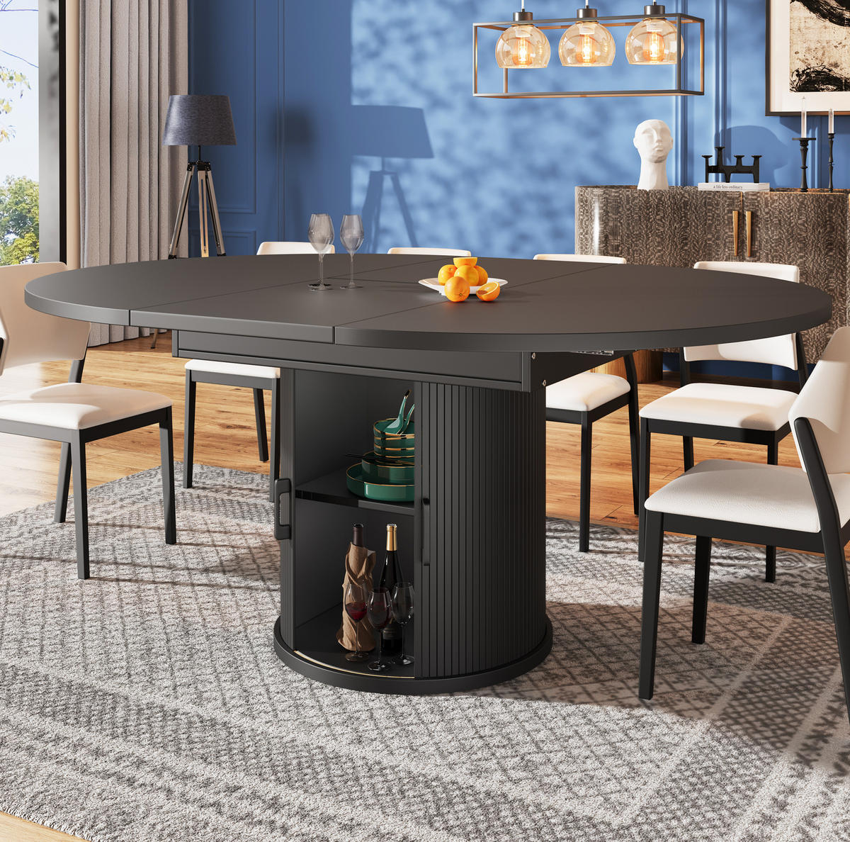 ESSTISCH 118/158/76,8 cm Schwarz aus MDF mit Ausziehfunktion - Schwarz, Holzwerkstoff (118/118/76.8cm) - OKMYHOME