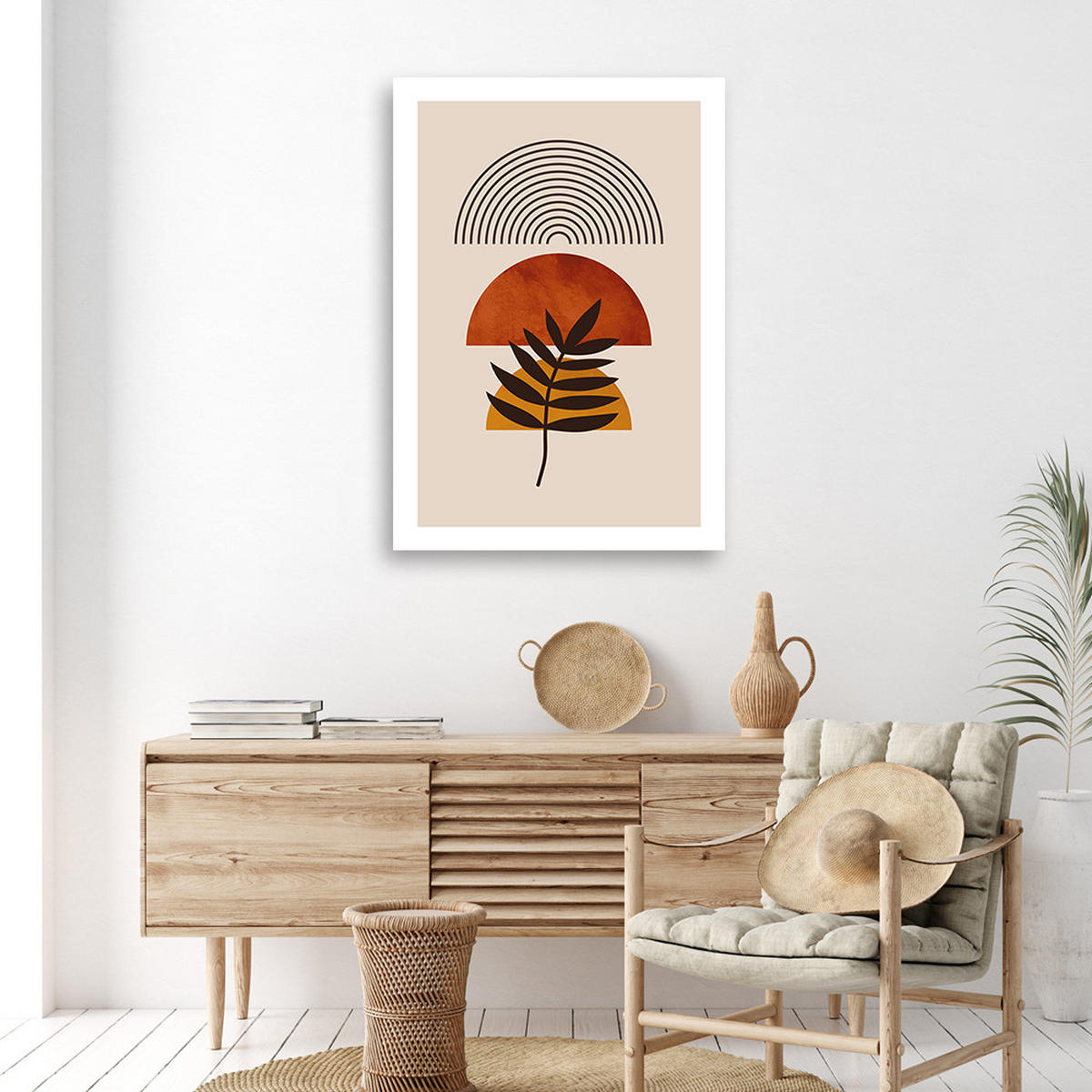 WANDBILD zweig und regenbogen boho - Beige, Textil (40/60cm) - Feeby