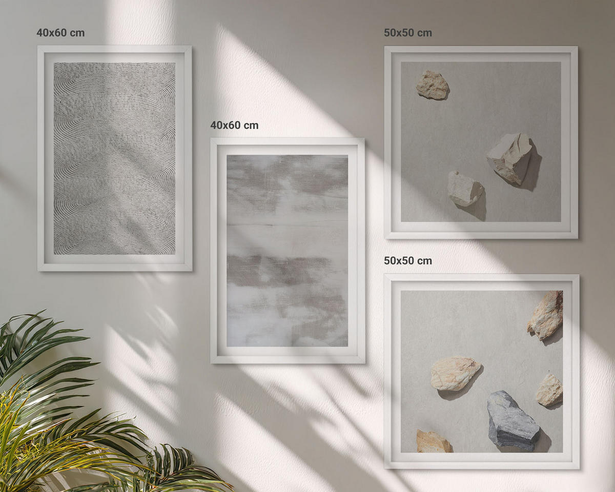 WANDBILDER 4er-Set - 50x50 cm & 40x60 cm Weißer Rahmen - Moderne minimalistische Texturen - Weiß, Kunststoff (50/50cm) - ArtPrintCave