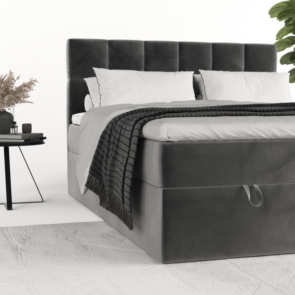 BOXBETT Savio 180/200 cm Grau im Kronos Stoff - Schwarz/Grau, Holz/Holzwerkstoff (180/200cm) - AltaBeds