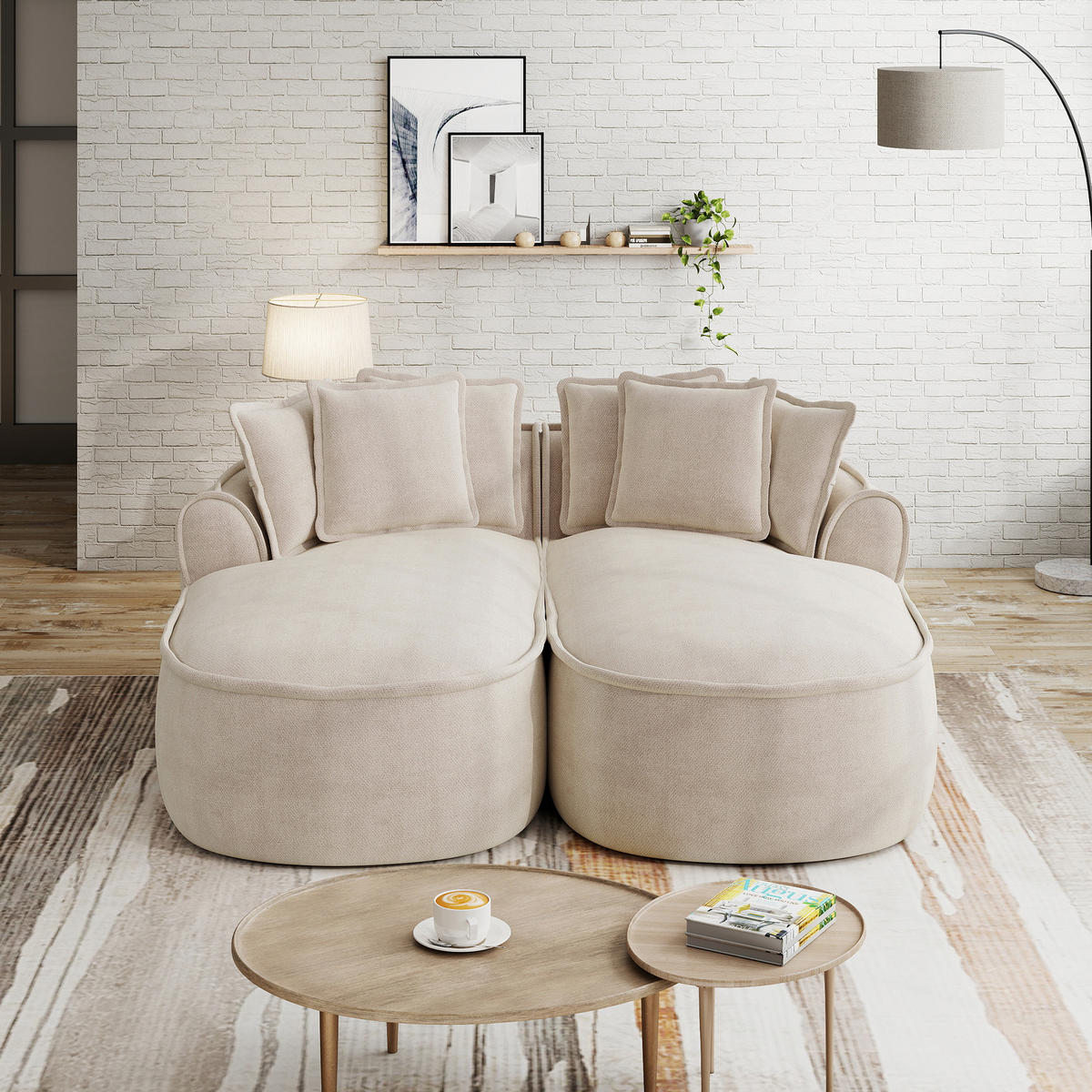 2-SITZER Sofa 184x164x67 cm aus Chenille-Stoff rahmenlos modular, hellbraun - Hellbraun, Textil (164/67/184cm) - Luhomfu