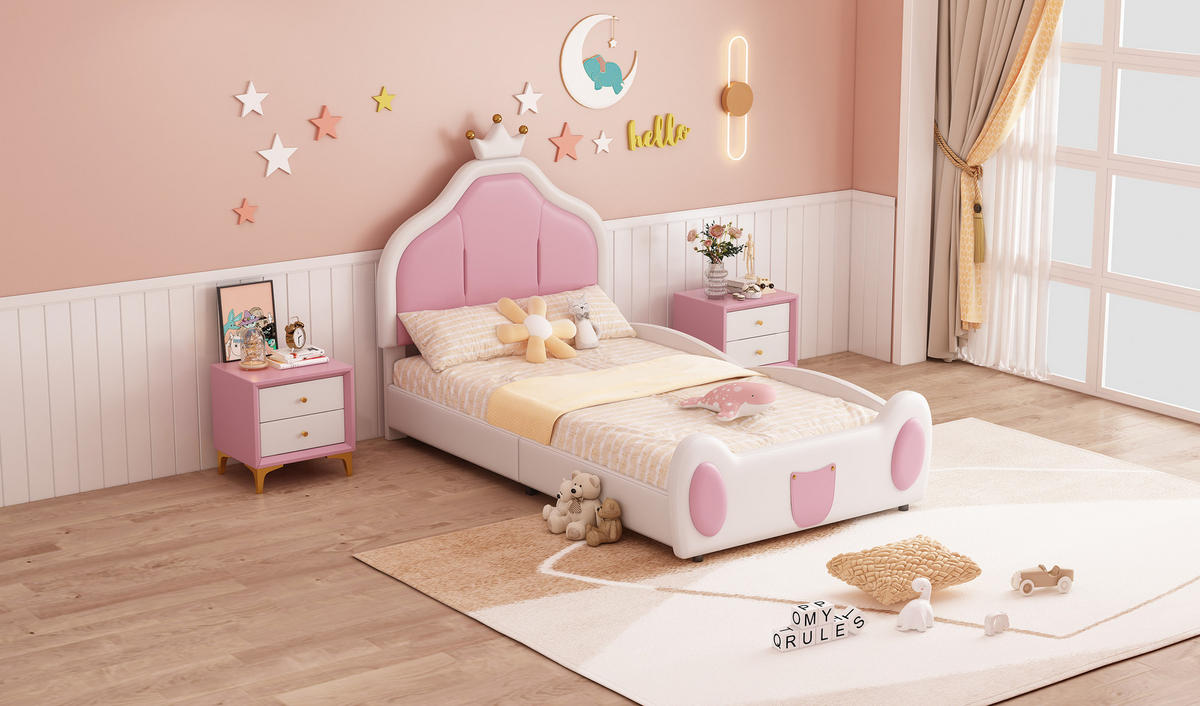 KINDERBETT 90x200 cm Kunstleder weiß - Weiß, Textil (90/200cm) - LEBENLANG