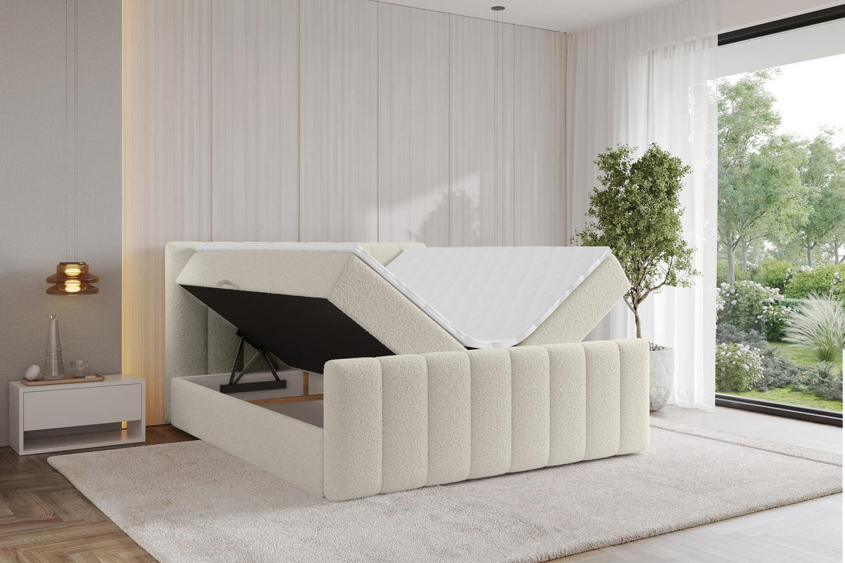 KONTINENTÁLNÍ POSTEL s matrací H4 - OTTA-Z - 140x200 cm Béžová - písková barva, kompozitní dřevo (140/200cm) - ALTDECOR