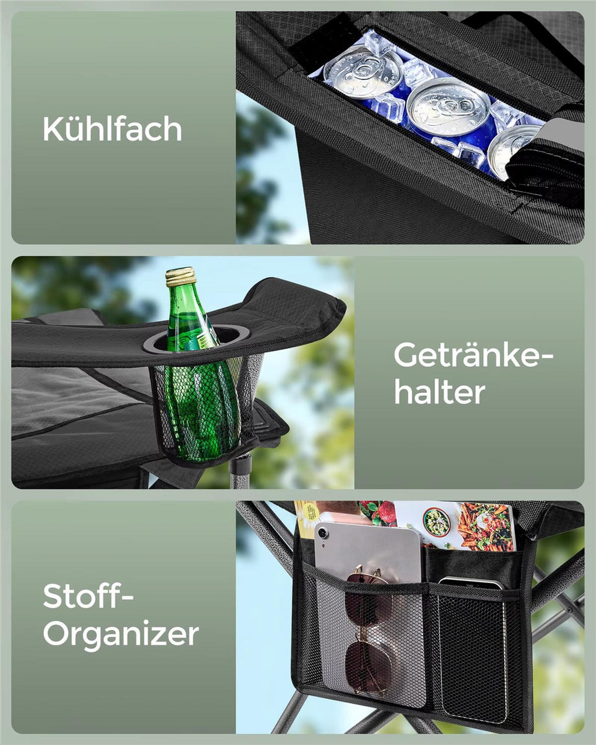 CAMPINGSTUHL Klappstuhl mit Getränkehalter 205 kg - Schwarz, Metall (58/99.5/63cm) - Coonoor
