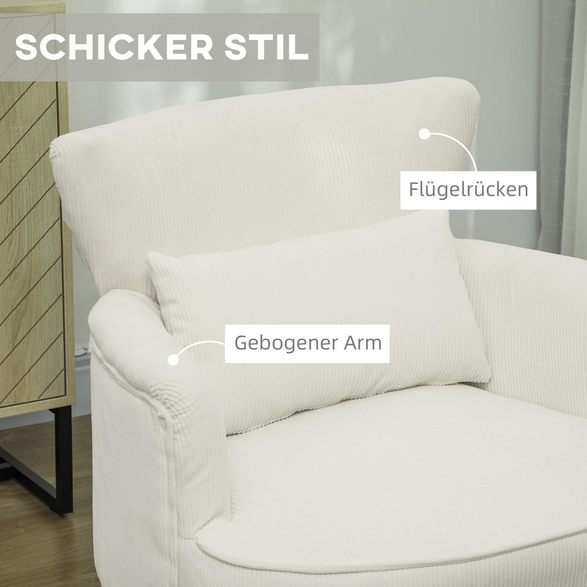 SESSEL 69/69,5/78 cm in Cremeweiß mit Flügelrücken und Holzbeinen - Creme, Kunststoff (69.5/78/69cm) - BEAOK