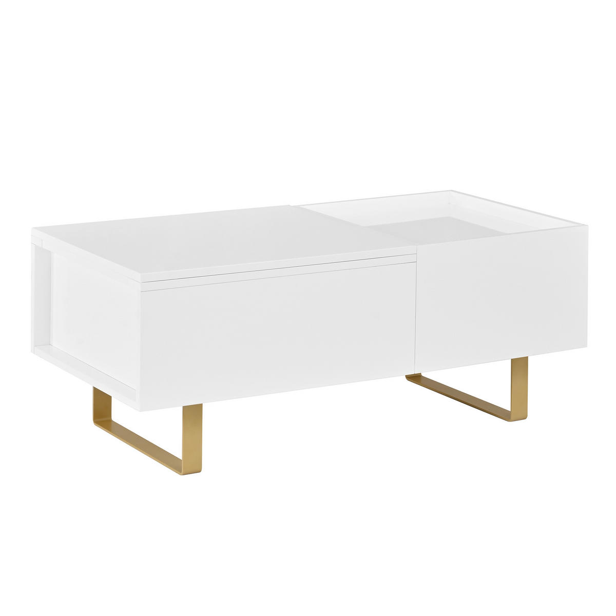 COUCHTISCH Höhenverstellbar Hochglanz mit Schublade und Stauraum - Weiß, Holzwerkstoff (100/50/54.5cm) - Korfee