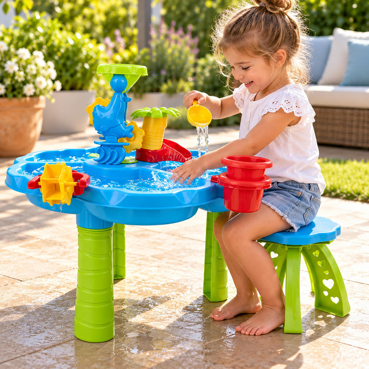 STŮL Vícebarevný dětský vodní herní se stoličkou - různobarevná, plast (60/60cm) - Relaxdays