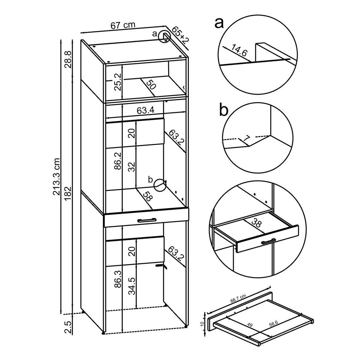 WASCHMASCHINENSCHRANK DUO-II 67cm Breit, 205cm Hoch - Weiß, Holzwerkstoff (67/205/67cm)