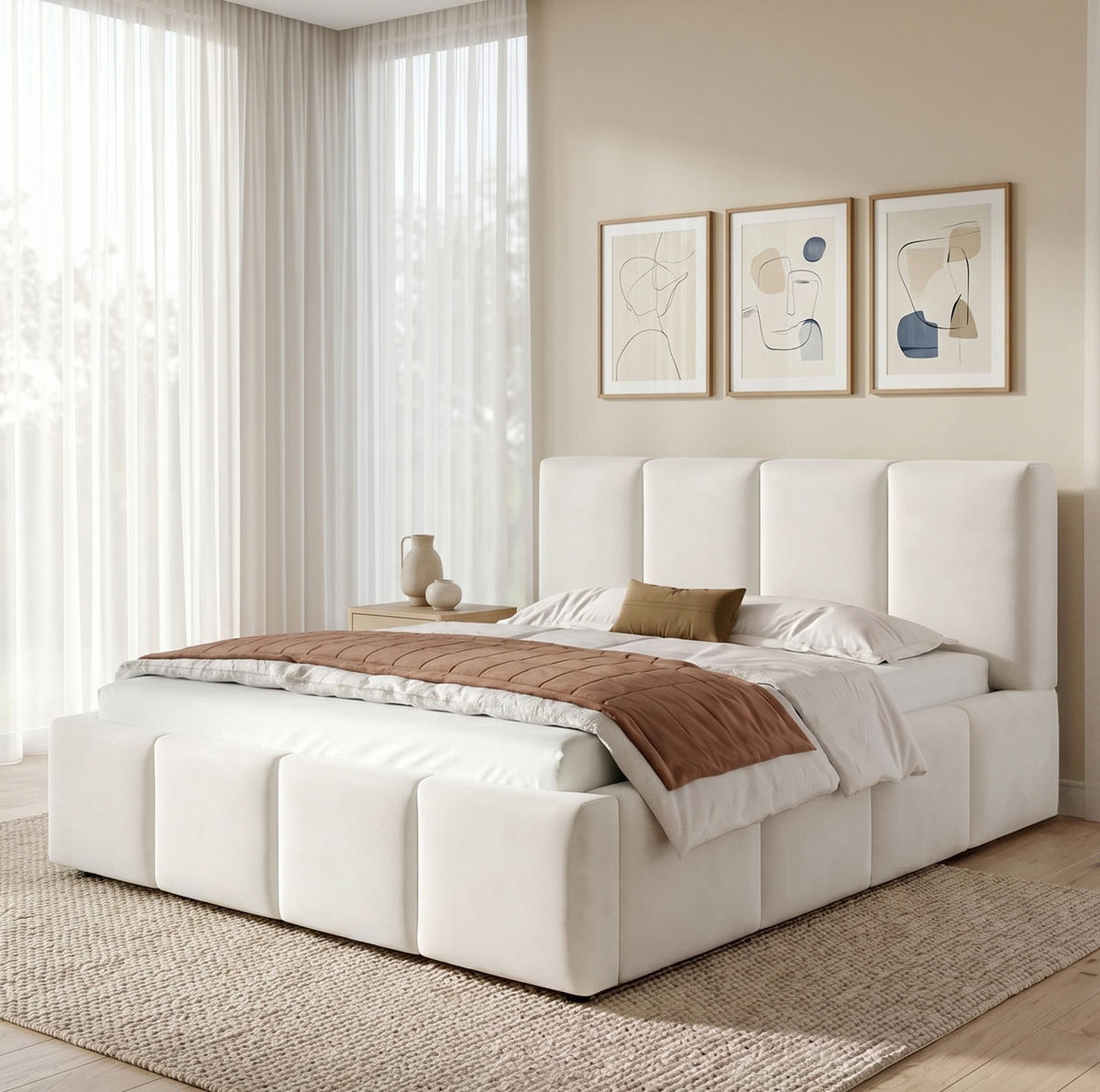 POLSTERBETT 180/200 cm mit Lattenrost, gepolstertem Kopfteil und Chenille-Bezug, Beige - Beige, Textil (180/200cm) - Redom