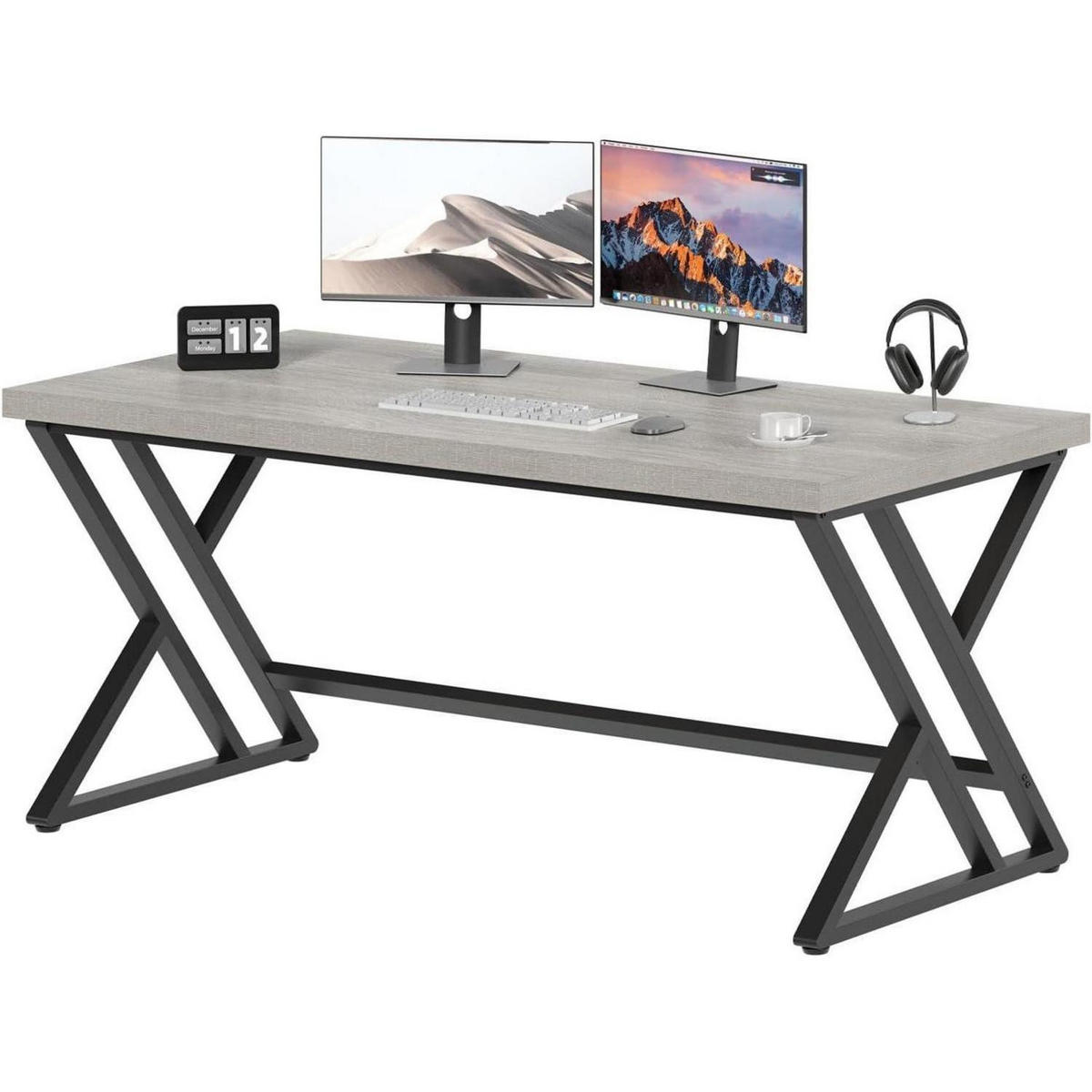 BÜROSCHREIBTISCH Grau Holz-Metall 140 x 60 x 75.5 cm - Grau, Holzwerkstoff (60/140/75.5cm)