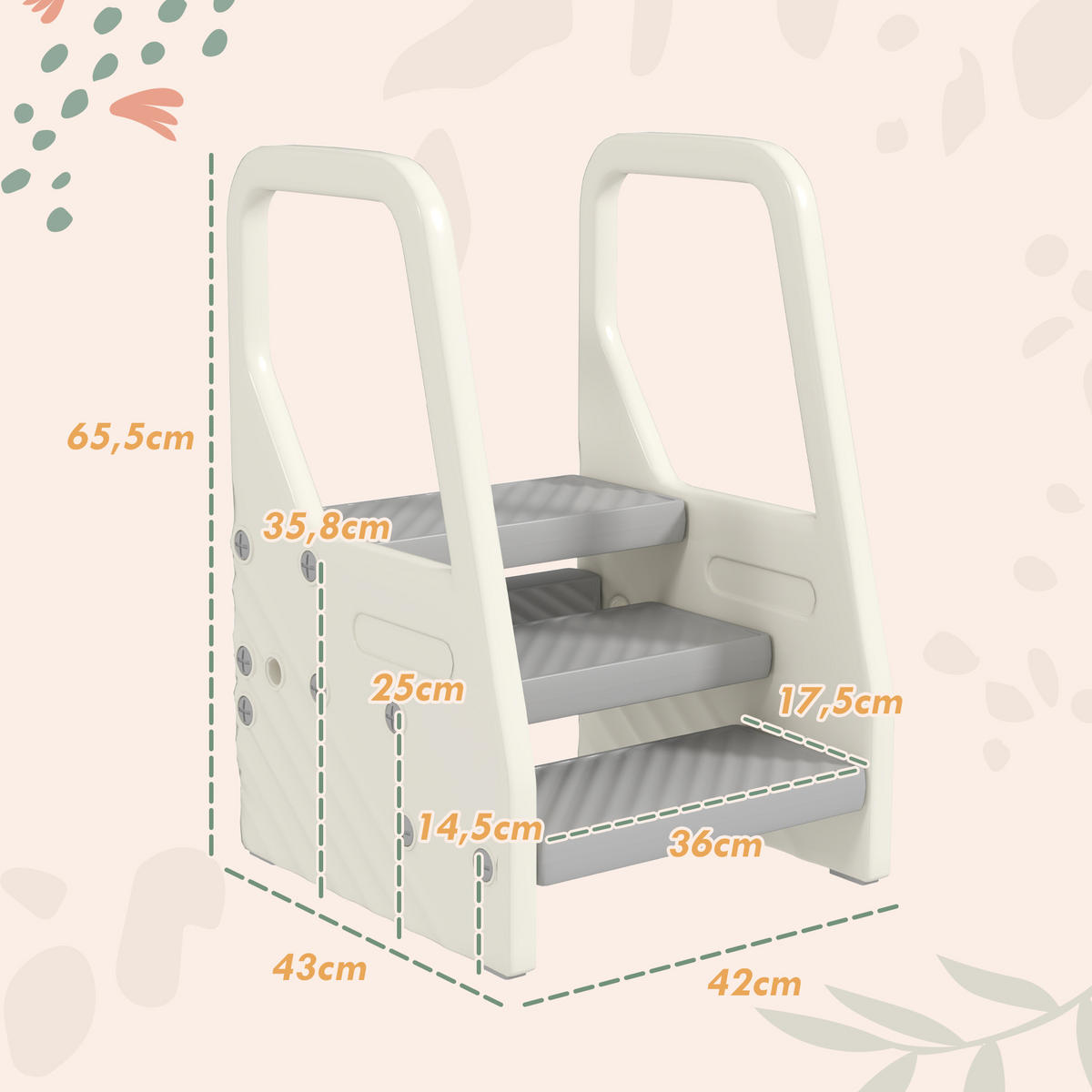 KINDER Tritthocker - Grau, Kunststoff (42/65.5/43cm) - AIYAPLAY