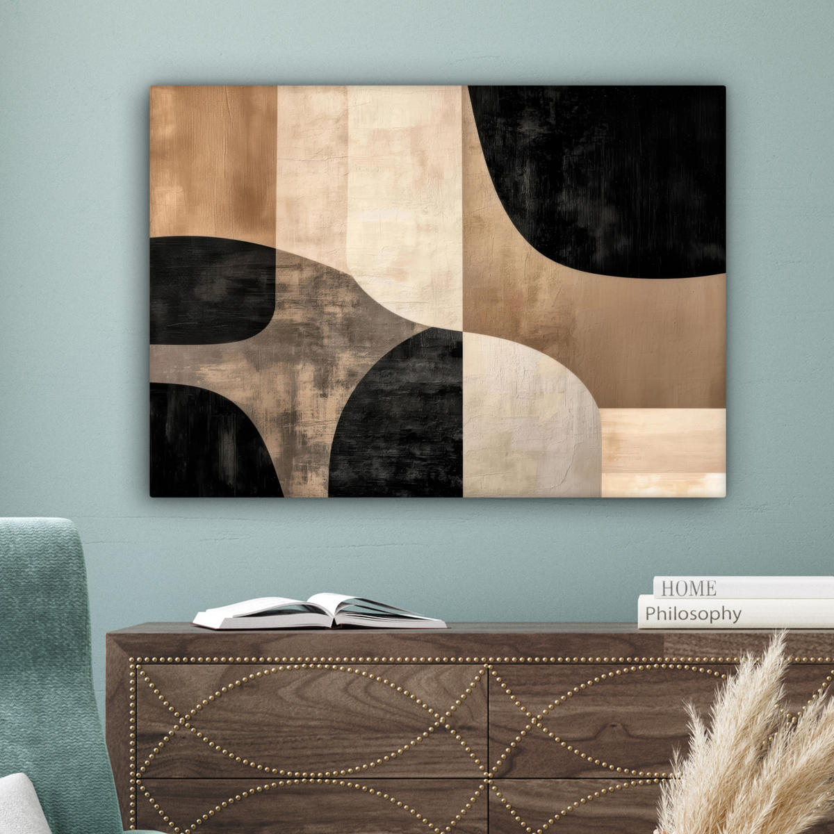 LEINWANDBILD Abstrakt - Flugzeuge - Schwarz - Rund Wandbilder 80x60 cm - Beige, Textil (80/60cm) - MuchoWow