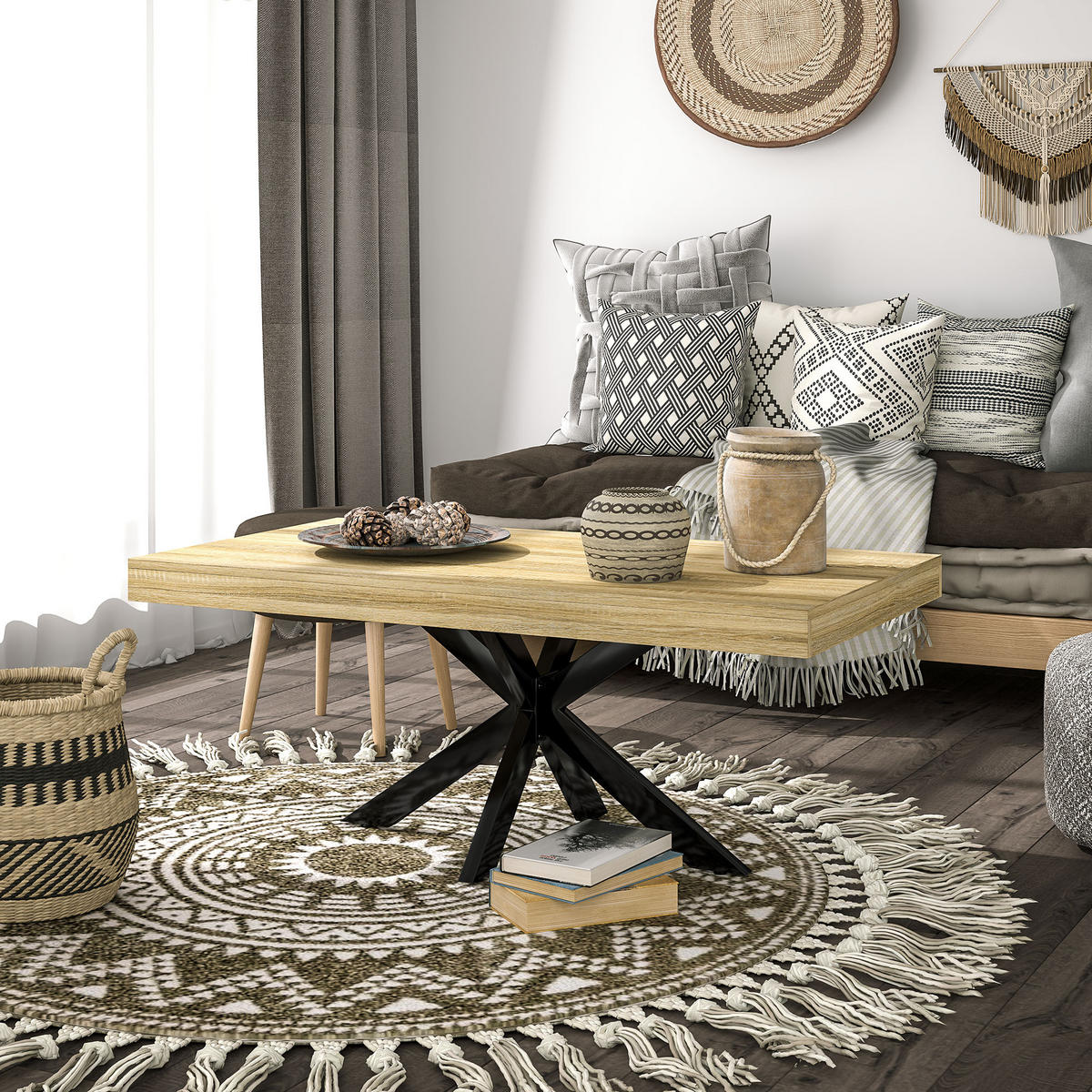 COUCHTISCH DE-15761 industrieller Stil Holzfarbe - Naturfarben, Holzwerkstoff (110/60/45cm) - ComfortXL