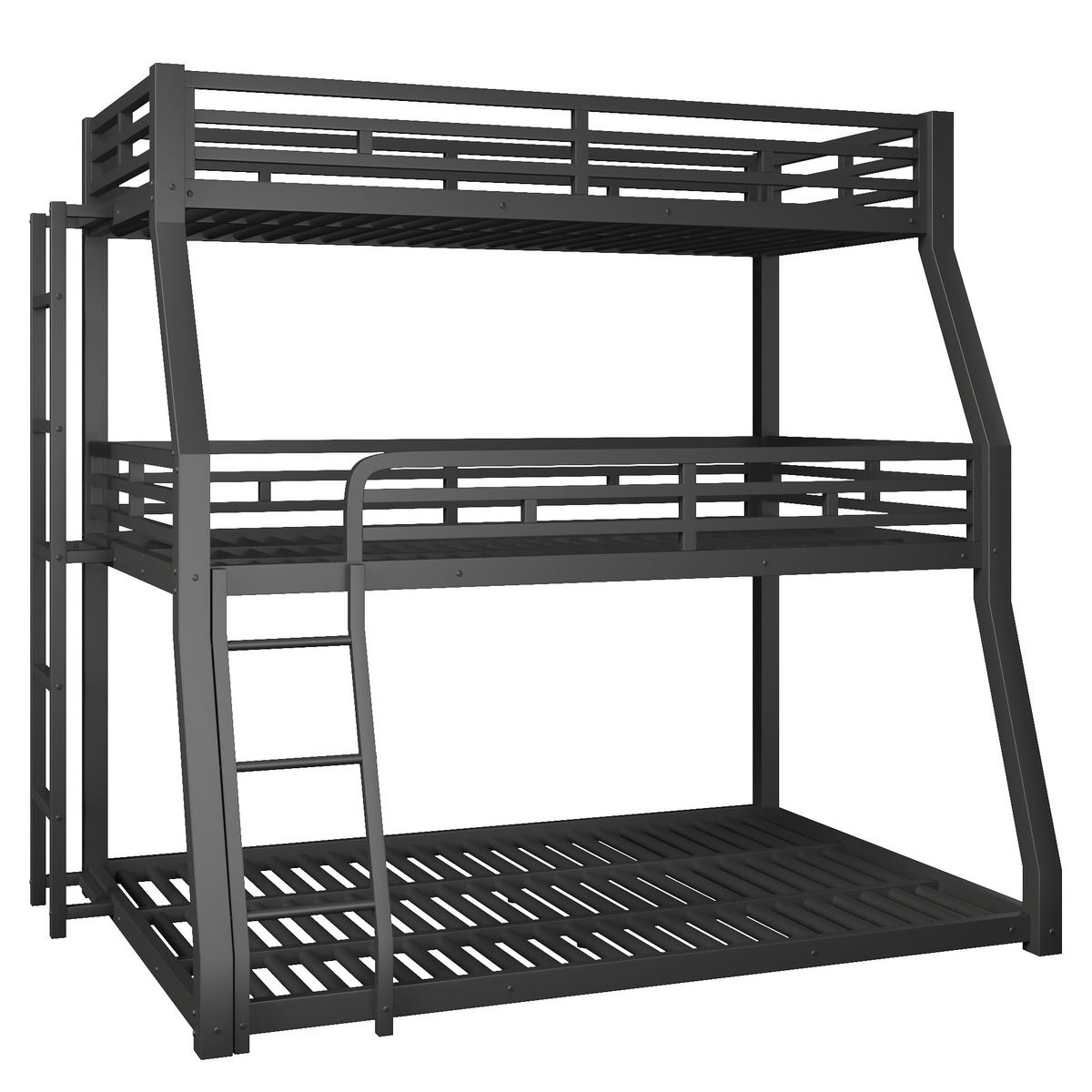 ETAGENBETT 90/120/140 x 200 cm, 3 Ebenen, DE-42019, in Schwarz - Schwarz, Metall (140/200cm) - ComfortXL