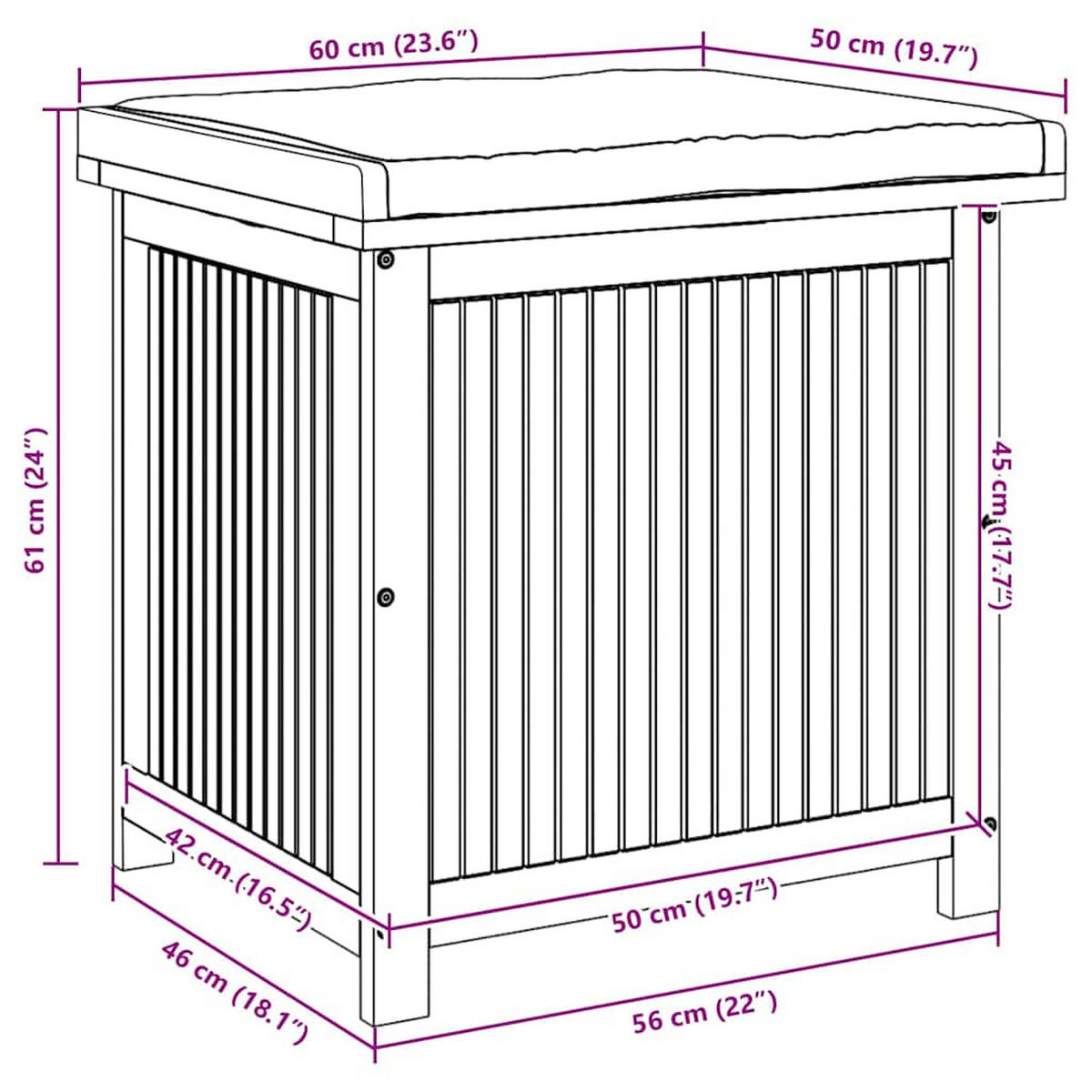 OUTDOOR-KISSENBOX 60/50/61 Cm Massivholz Akazie - Dunkelgrau, Holz (50/61/60cm) - vidaXL