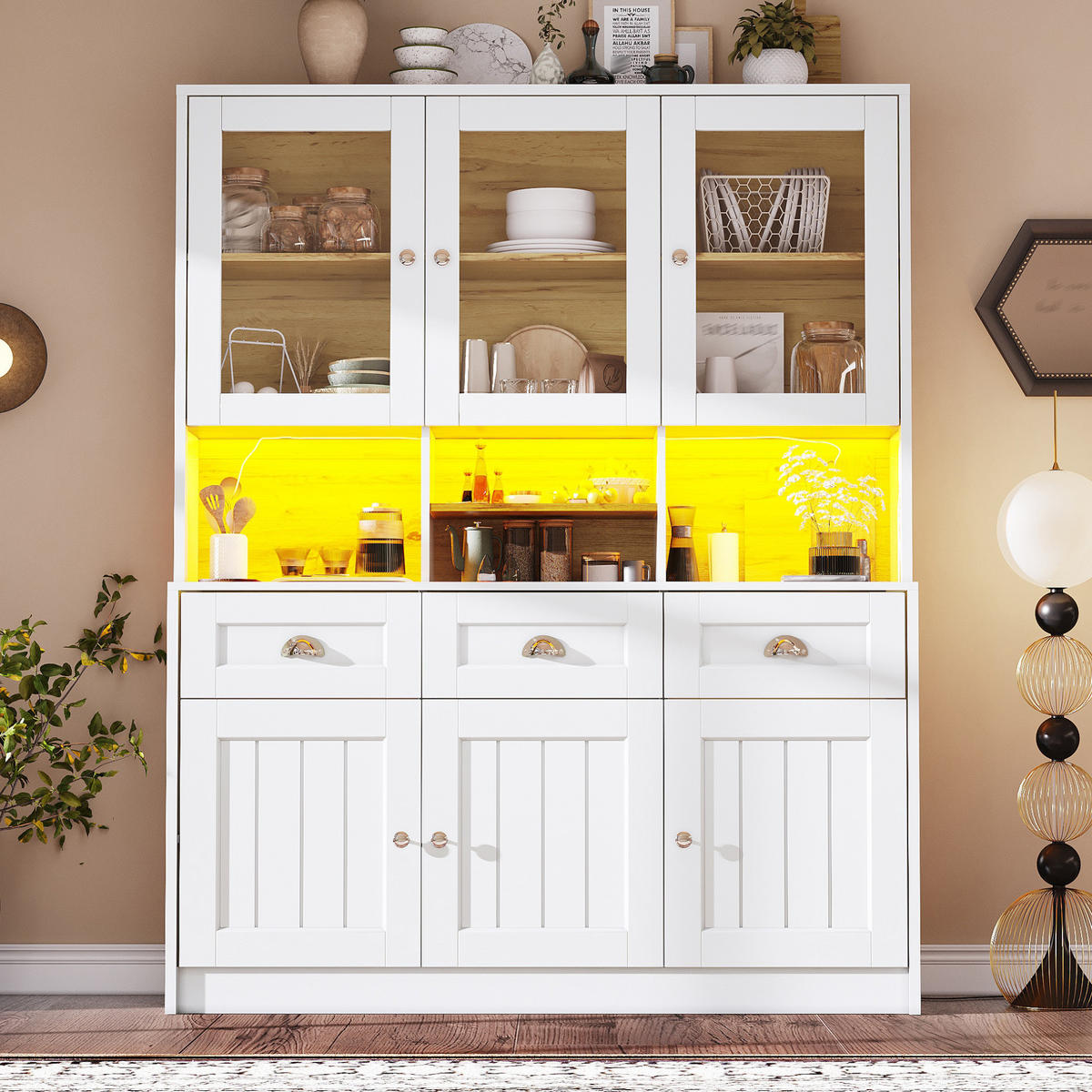 BUFFET 140/175/40 cm Weiß aus MDF mit LED-Beleuchtung - Weiß, Holzwerkstoff (40/175/140cm) - OKMYHOME