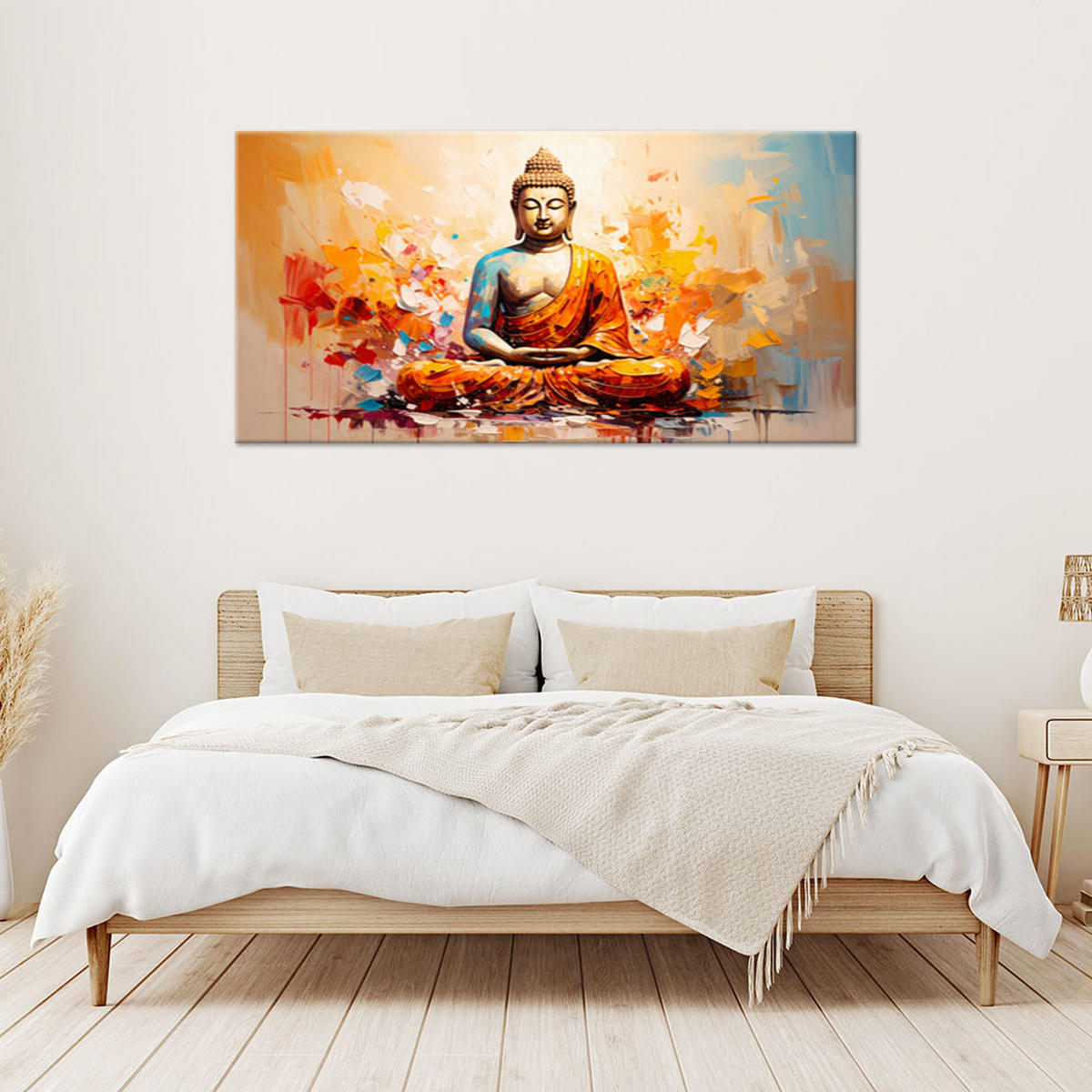 LEINWANDBILD Buddha Meditation Abstrakt 100x50cm - Beige, Textil (100/50cm) - Feeby