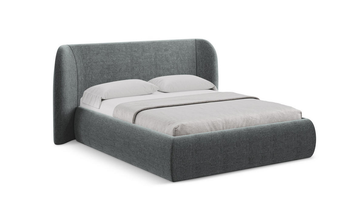 POLSTERBETT mit Bettkasten und Lattenrost 230x215 Grau - Schwarz/Graphitfarben, Kunststoff/Textil (180/200cm) - Makamii