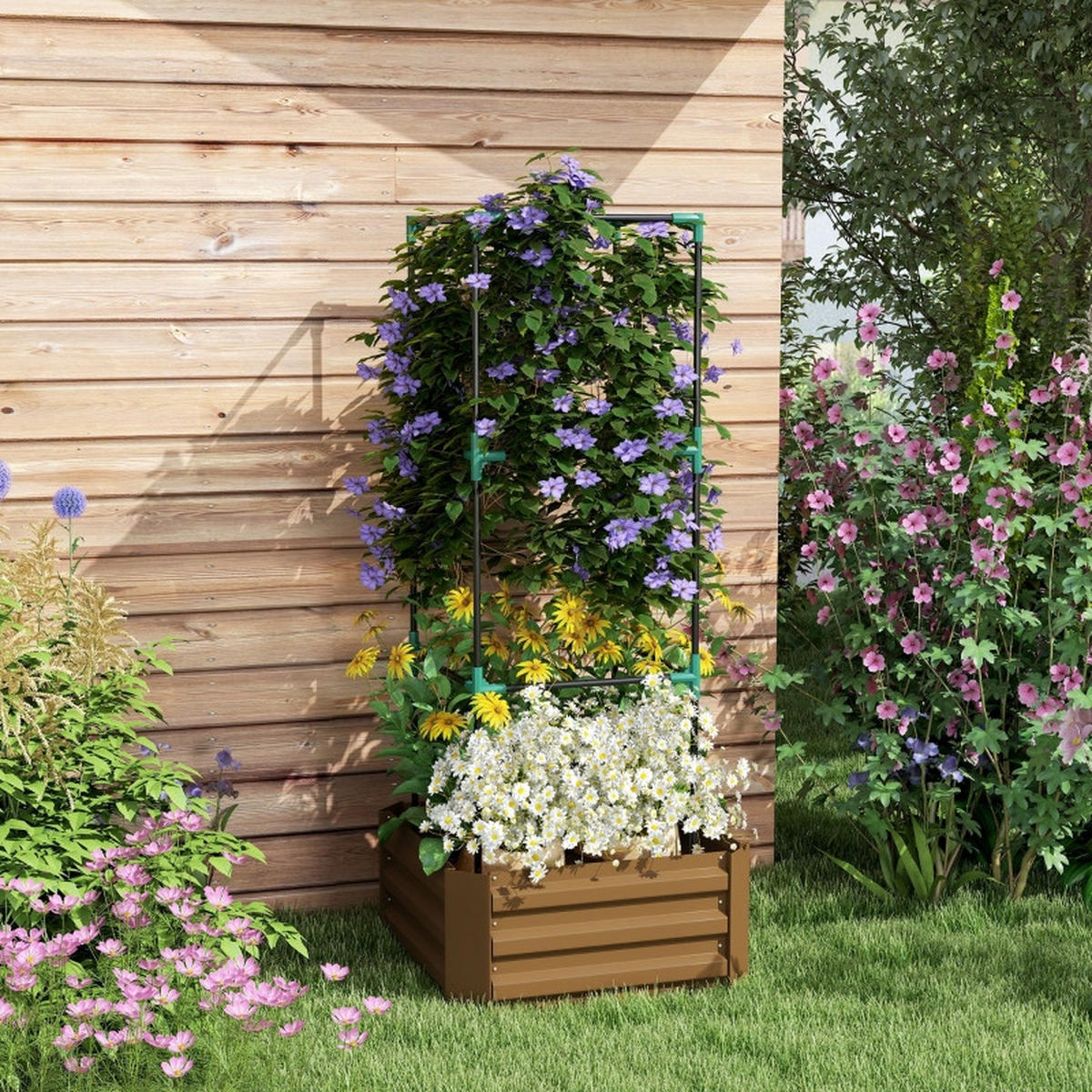 HOCHBEET 61x61x140 cm Spalier Rankhilfe offen wetterfest braun - Braun, Metall (61/140/61cm) - Fortuna Lai