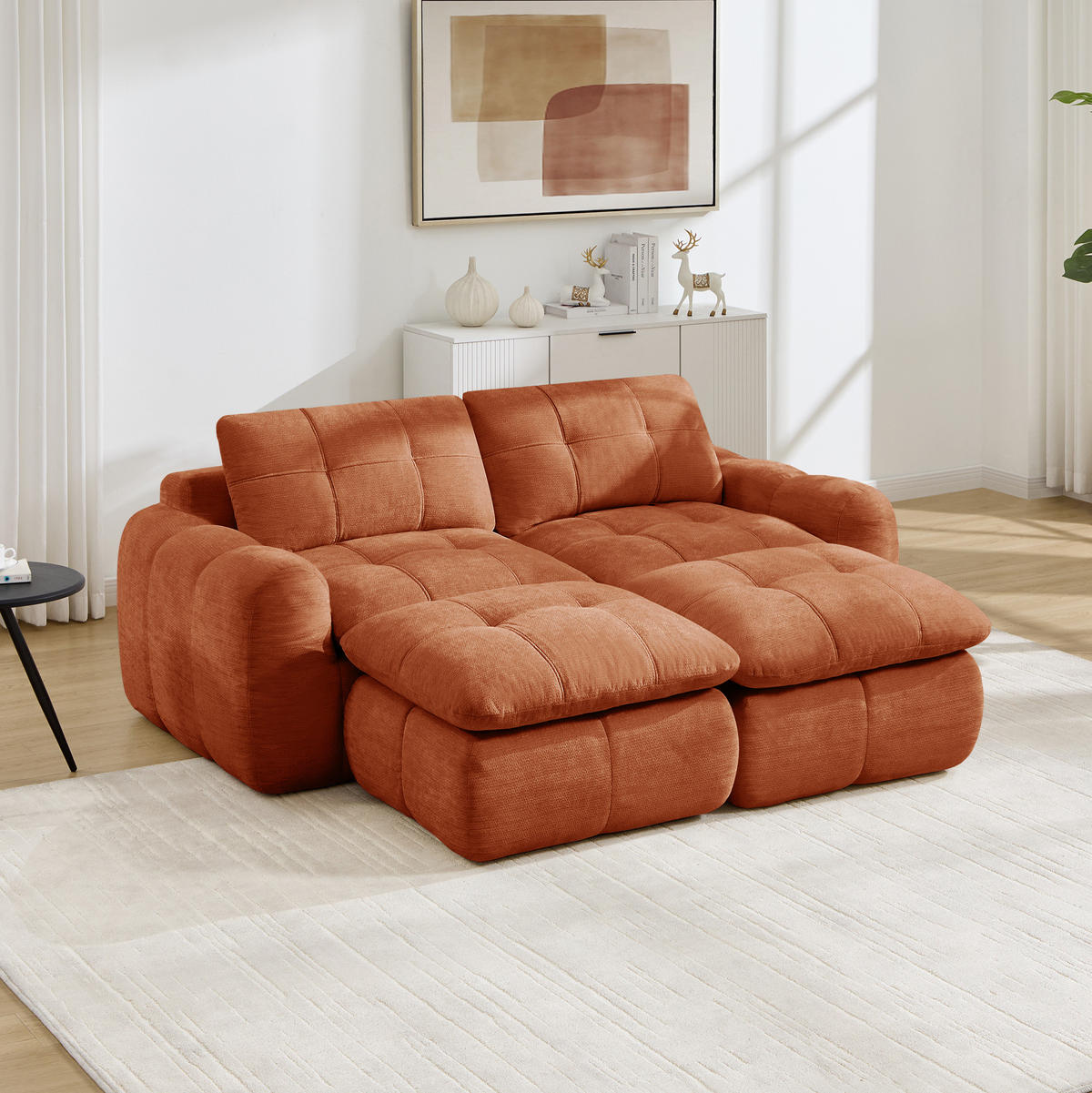 SOFA 194/160/68 cm in Orange aus Chenille mit Ottomane - Orange, Textil (160/68/194cm) - Flora Grace