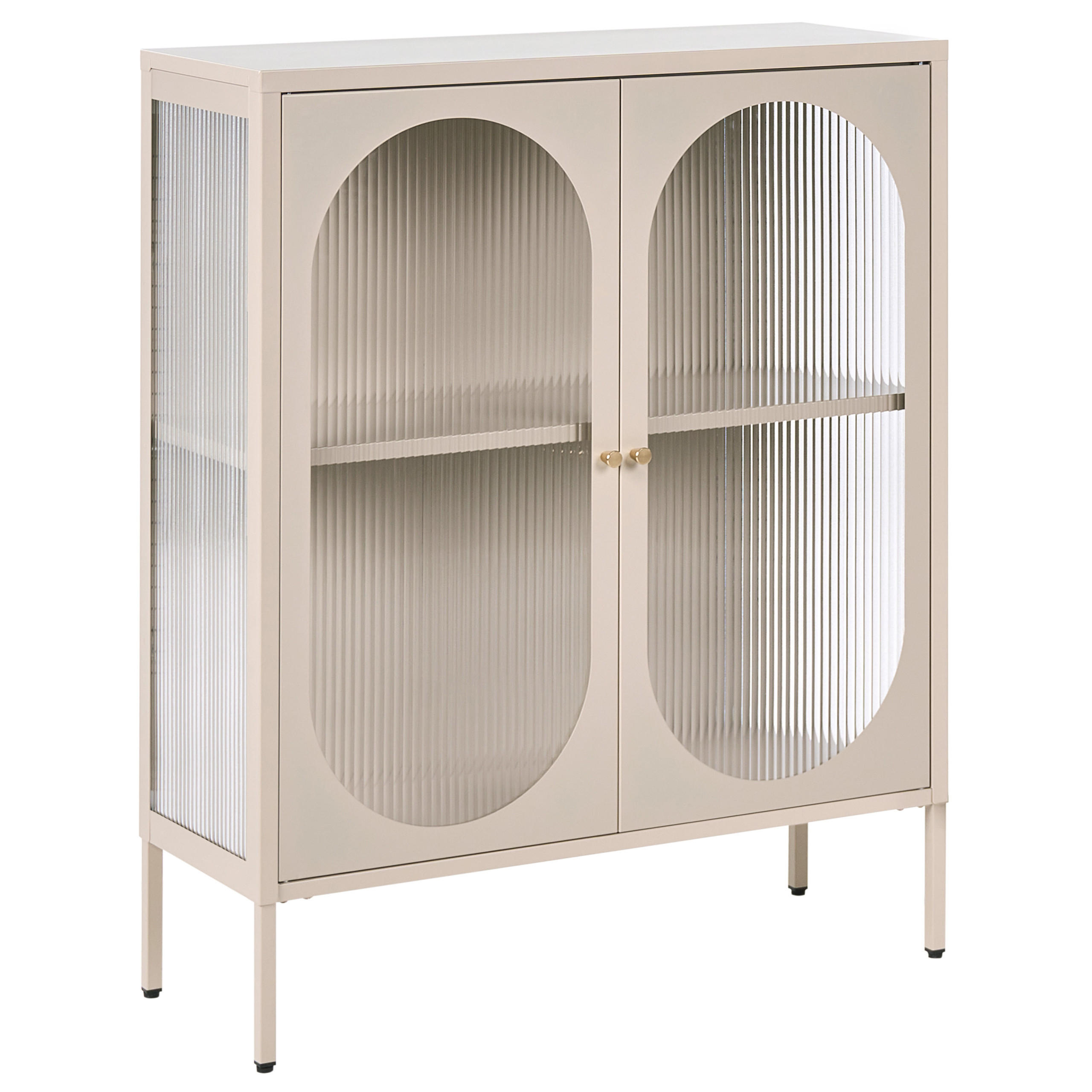 SIDEBOARD se skleněnými dveřmi Kov 90 cm Béžový Sarre - béžová, kov (90/111/35cm) - Beliani