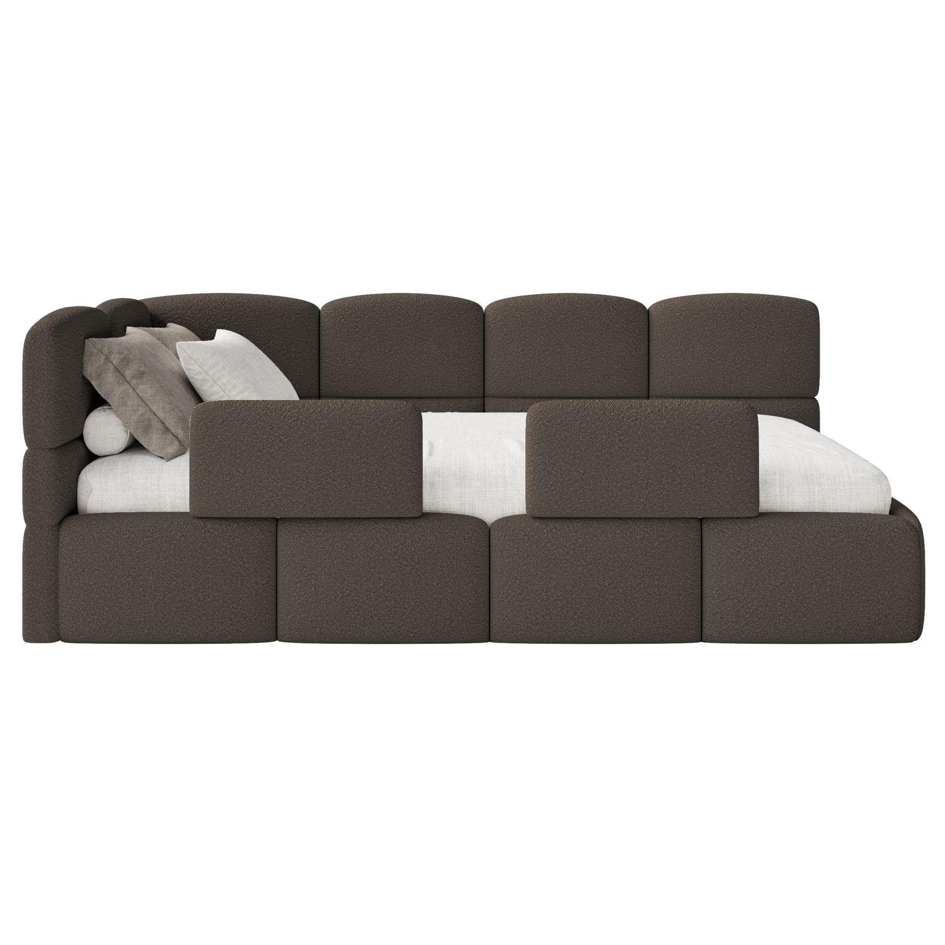 JUGENDBETT Cloudy links mit Matratze und Rausfallschutz Bouclé Braun - Braun, Kunststoff/Textil (90/200cm) - Selsey