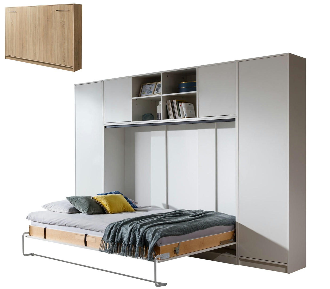 SCHRANKBETT Wandbett horizontal HB 140x200 mit 2 Schränken & Aufsatz - 4-teilig - Eiche Sonoma - Eichefarben, Holzwerkstoff (140/200cm) - QMM TraumMöbel