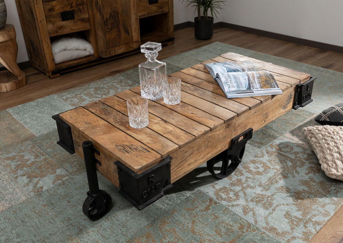 COUCHTISCH Mango 120x60x43 natur lackiert RAILWAY #160 - Braun, Holz (120/60/43cm) - Massivmoebel24