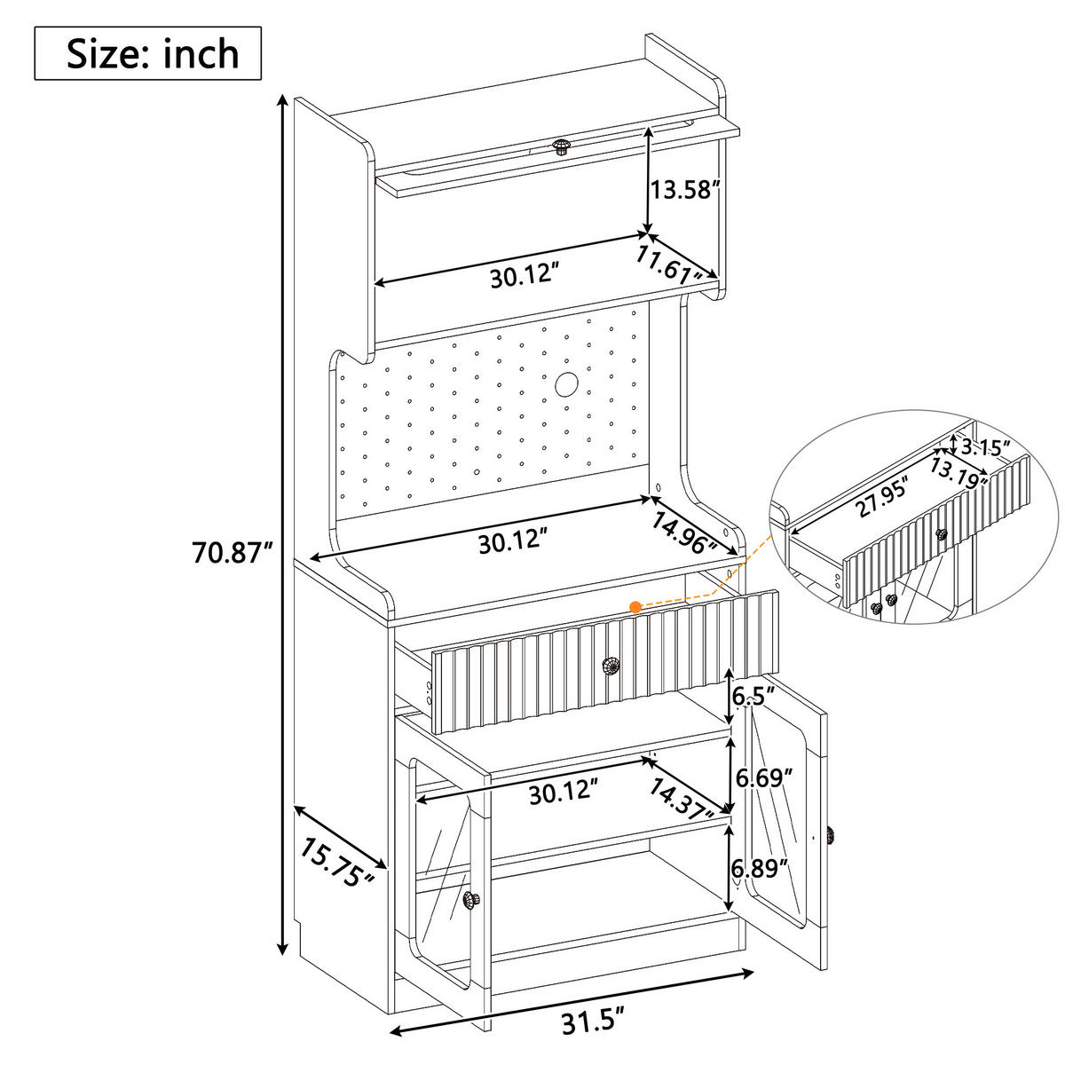 BUFFET in Narurfarben Highboard mit LED und verstellbare Einlegeböden für Ess-, Wohn- und Küche, B80/T40H180cm - Weiß/Naturfarben, Holzwerkstoff (80/180/40cm) - STILVORA