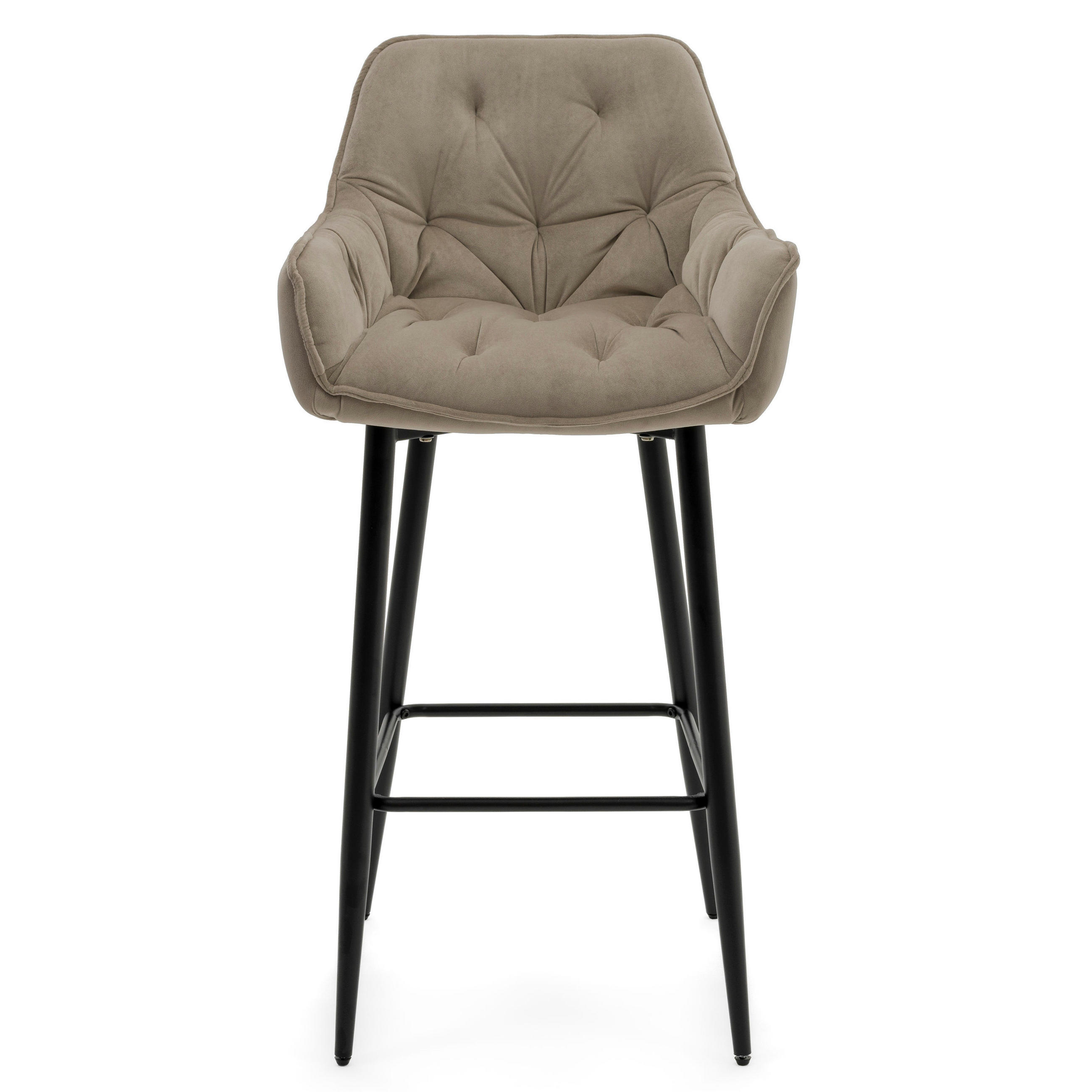 BARHOCKER SIENA gepolstert mit Steppung - dunkelbeige - Samt Velours - Hellbraun/Schwarz, Metall (53/107/52cm) - NEW HOME