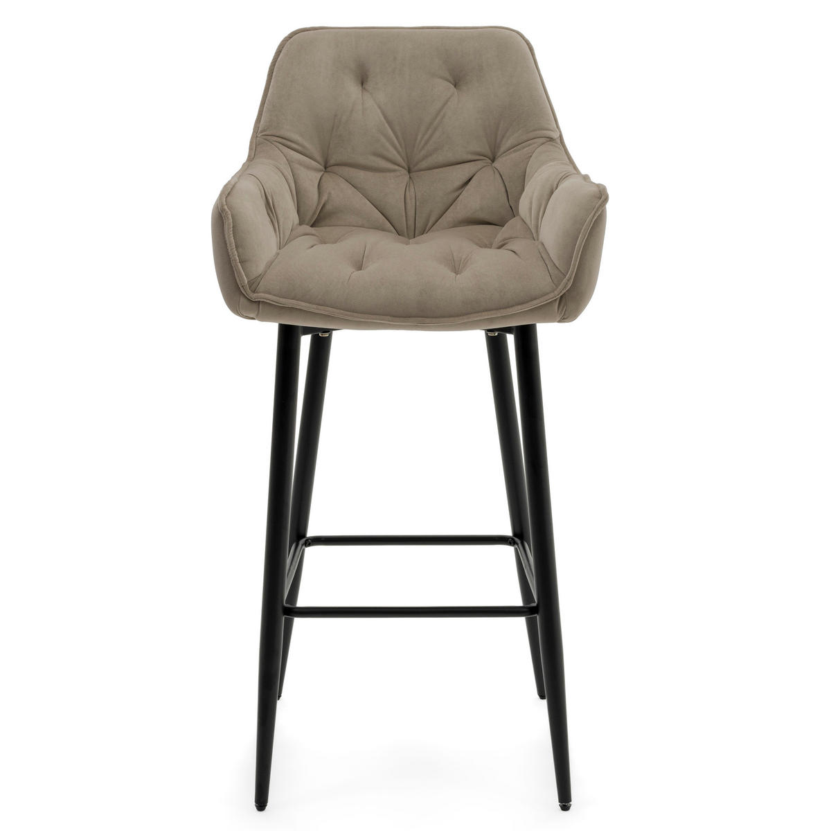 BARHOCKER SIENA gepolstert mit Steppung - dunkelbeige - Samt Velours - Hellbraun/Schwarz, Metall (53/107/52cm) - NEW HOME