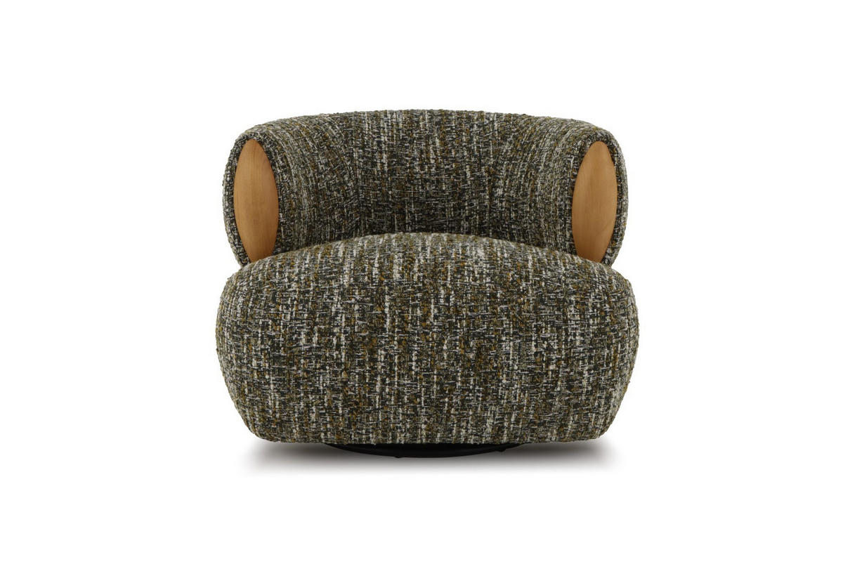 DREHSESSEL Theo, Natur Massiveiche + grüner Stoff - Grün, Holz (91/71/86cm) - WOODEK