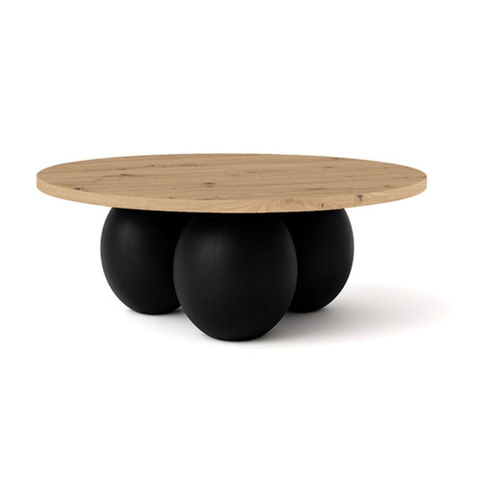 COUCHTISCH BELLY runder 60 cm im modernen Stil (Eiche Artisan/Schwarz) - Schwarz/Eiche Artisan, Holz (60/60/27cm) - Dekori_Interiors