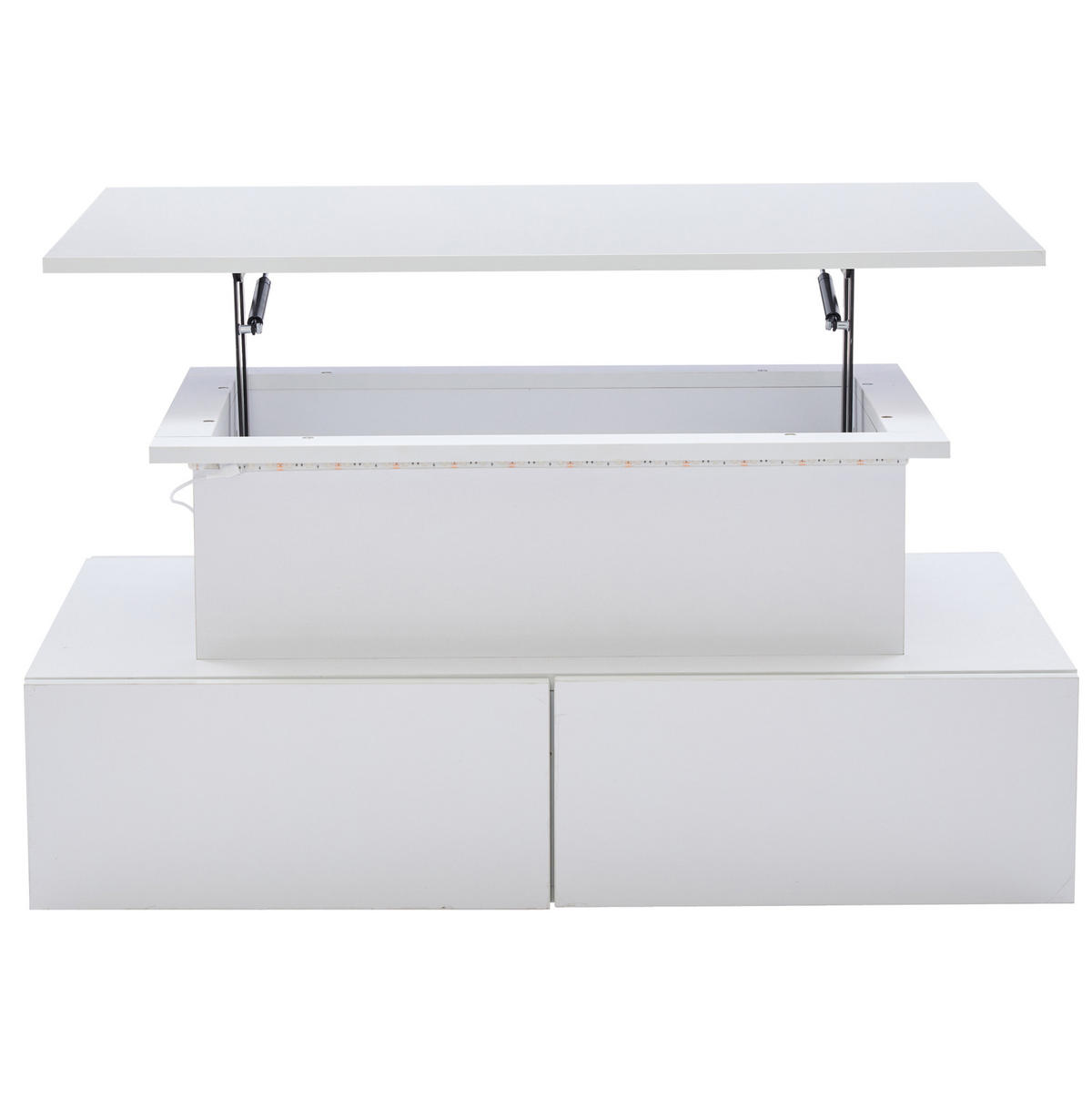 KONFERENČNÍ stolek 90/55/41 cm bílý z dřevotřísky s LED osvětlením a výsuvnou deskou - bílá, kompozitní dřevo (90/55/41cm) - OKWISH