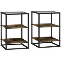 BEISTELLTISCH 40/37/55,5 cm Rustikales Braun mit gehärteter Glasplatte 2er-Set - Braun, Metall (37/40/55.5cm) - OKWISH