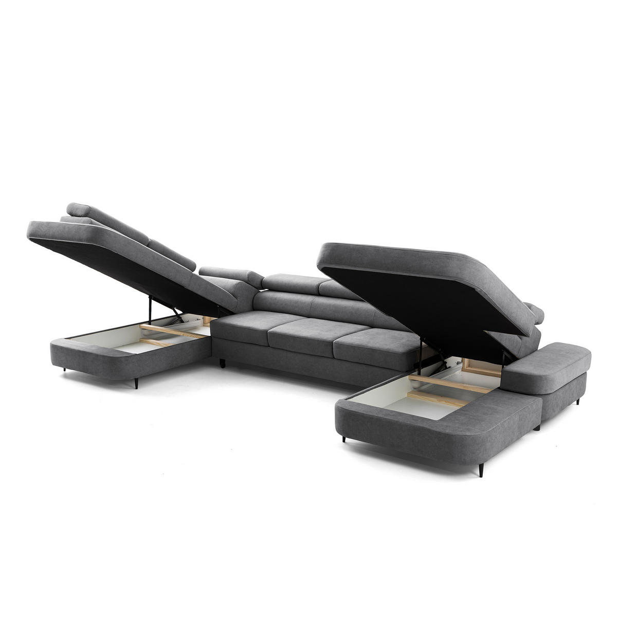 ECKSOFA U-Form PRIAM MAXI U Links mit Schlaffunktion 125x317 Velours Grau - Schwarz/Grau, Holz/Textil (203/91/400cm) - Muffo