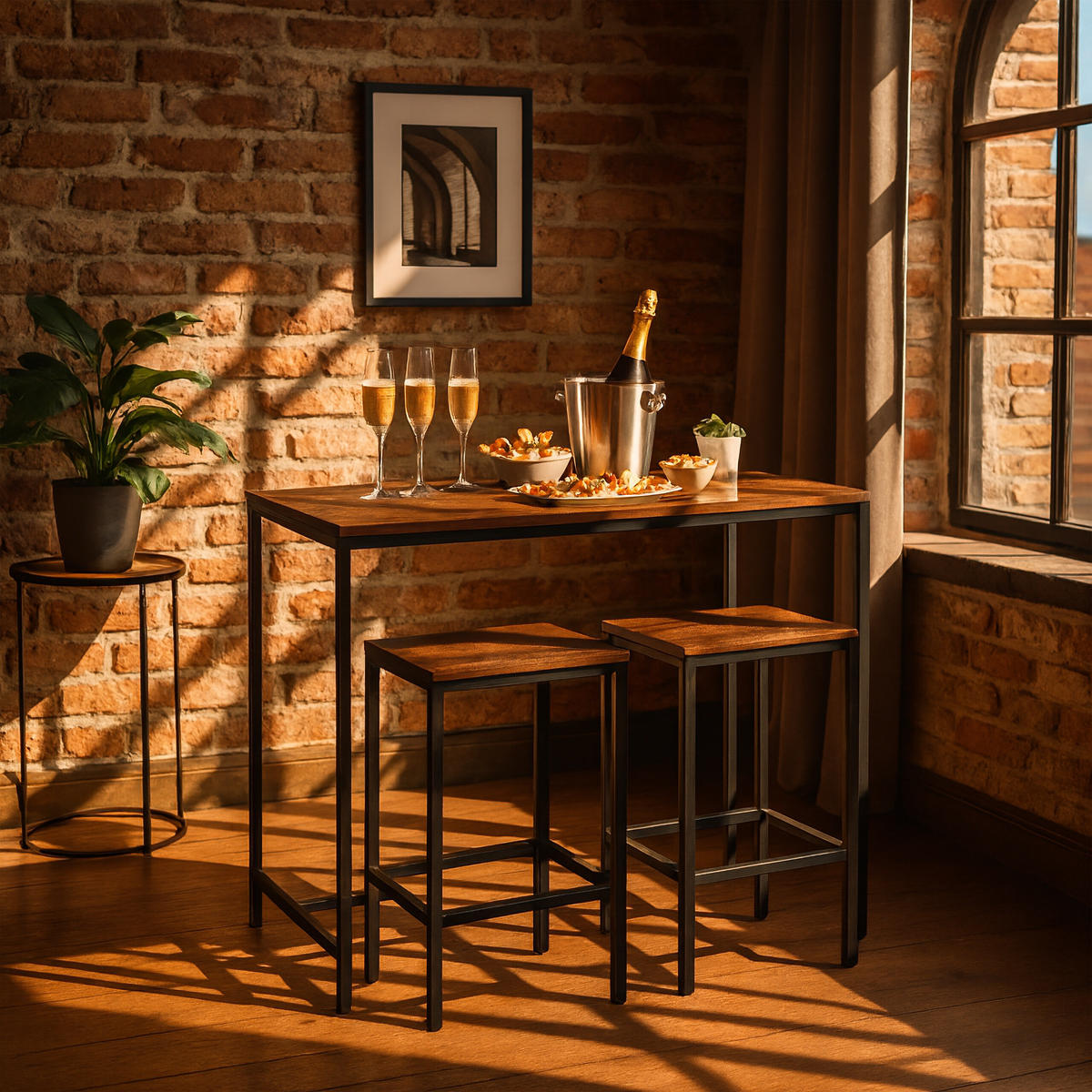 3-tlg.BARTISCH-SET - Multicolor, Holzwerkstoff/Metall (50/120/90cm) - Relaxdays