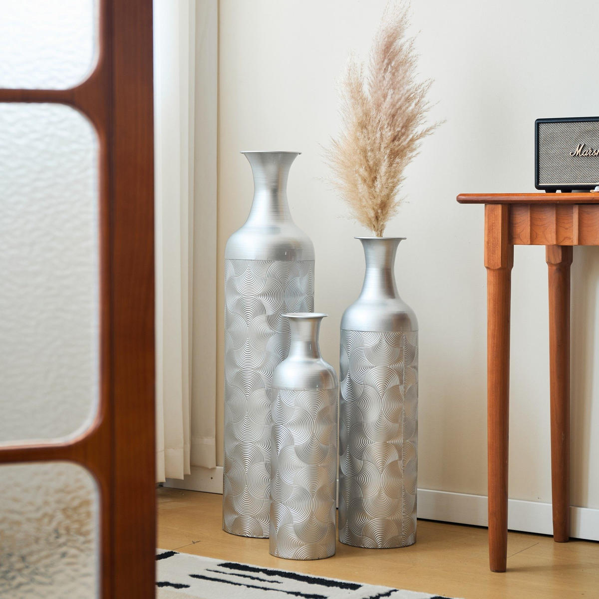 BODENVASE Metallvase,50/66/83 cm,3 tlg.Dekovase,Silber - Silberfarben, Metall (83cm) - LVHOM
