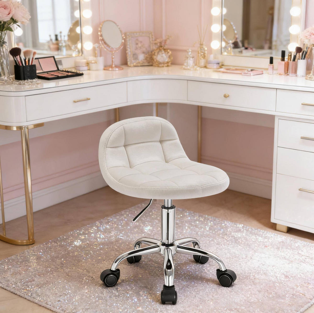 BÜROSTUHL höhenverstellbar Samt Cream White - Weiß, Metall (38/68/31cm) - Meubliv