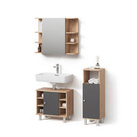 BADMÖBEL-SET Fucino Eiche 3 Teile, mit Midischrank - Eichefarben/Anthrazit, Holzwerkstoff (79/64/21cm) - Livinity®
