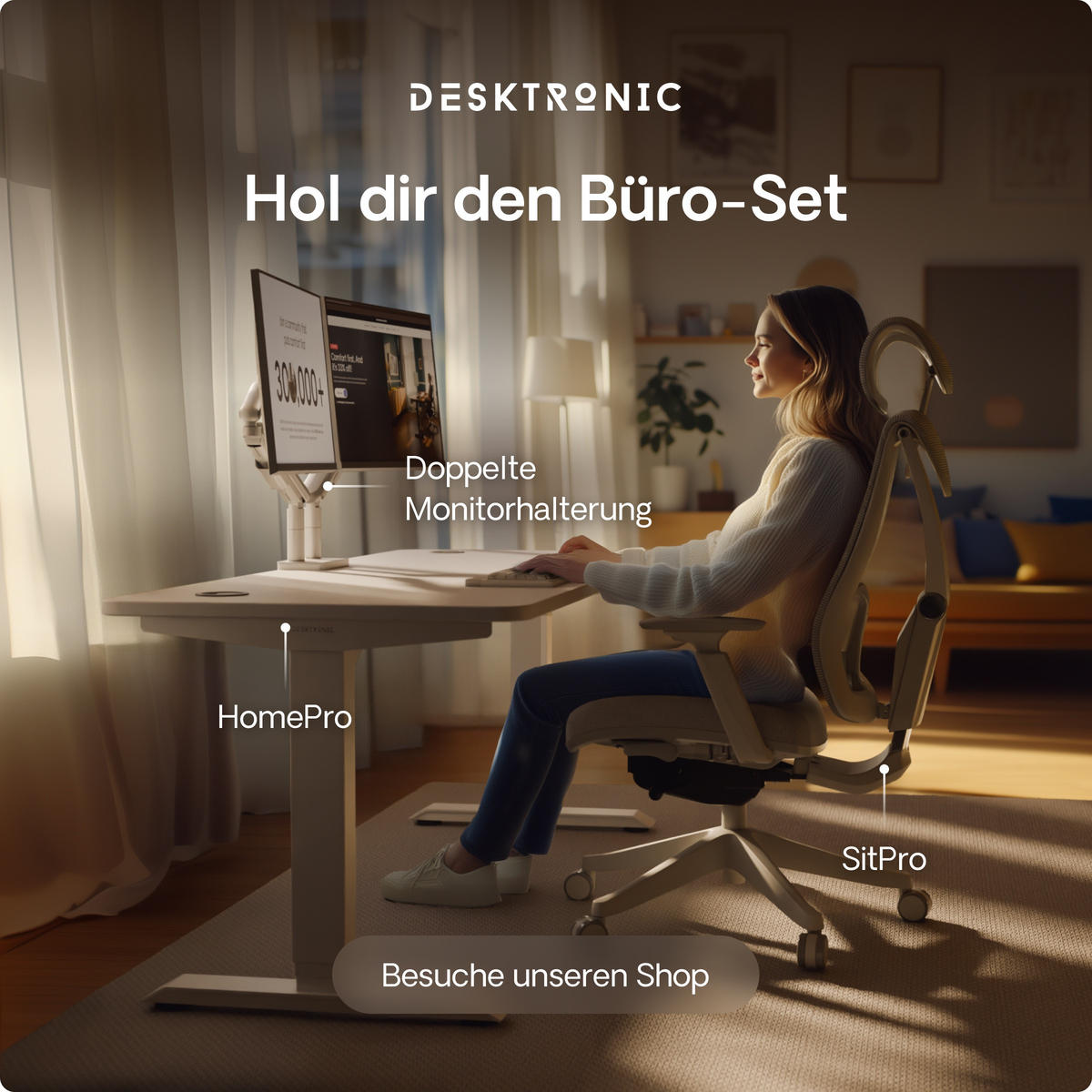 SCHREIBTISCH Elektrisch Höhenverstellbarer HomePro 160x80cm Weiß/Weiß mit Memory-Funktion, Anti-Kollisions Technologie - Weiß, Holzwerkstoff (80/160/62cm) - Desktronic