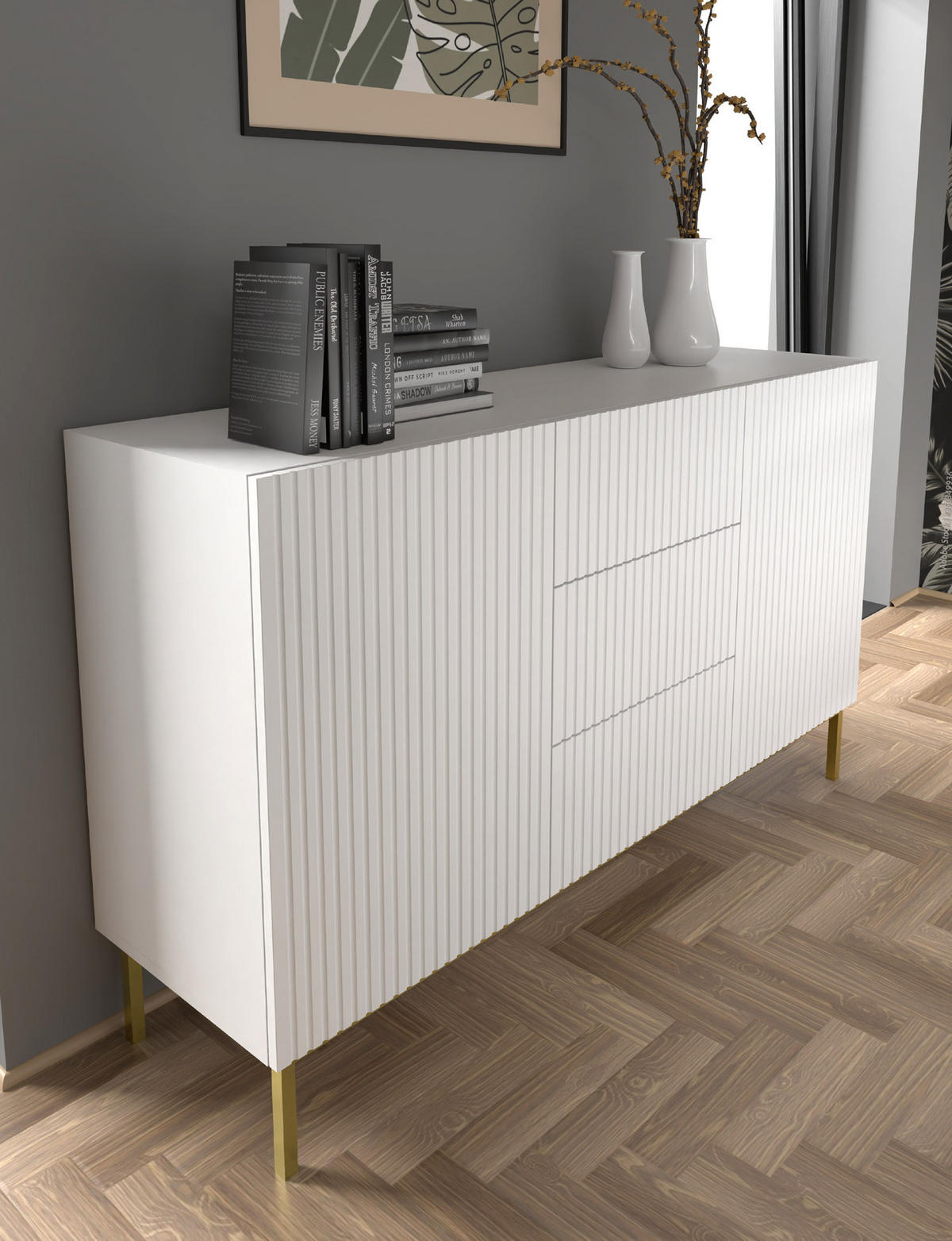 KOMMODE Weiß, Weiß, Schwarz 150/87/42 - Schwarz/Weiß, Holzwerkstoff (150/87/42cm) - RAUMHIRSCH FURNITURE